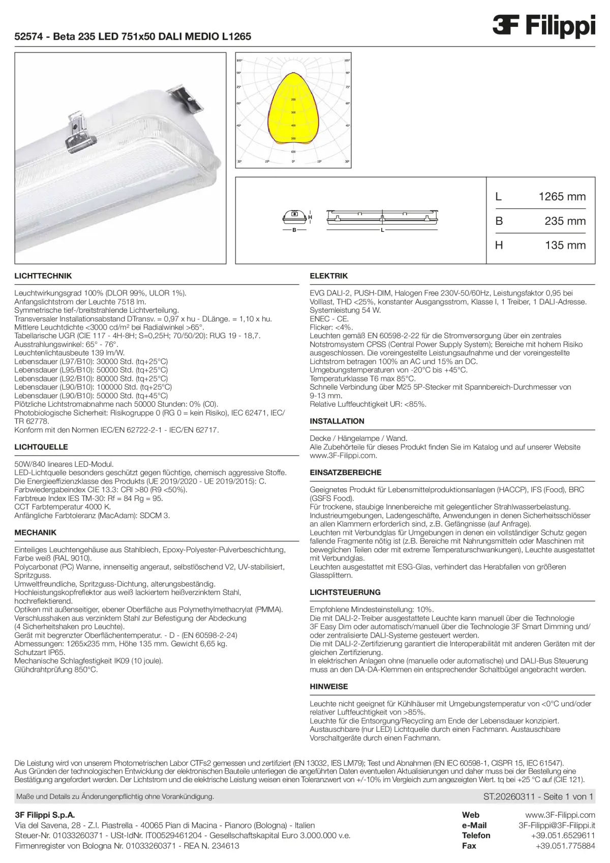 52574 - Beta 235 LED 751x50 DALI MEDIO L1265 - Datasheet - de