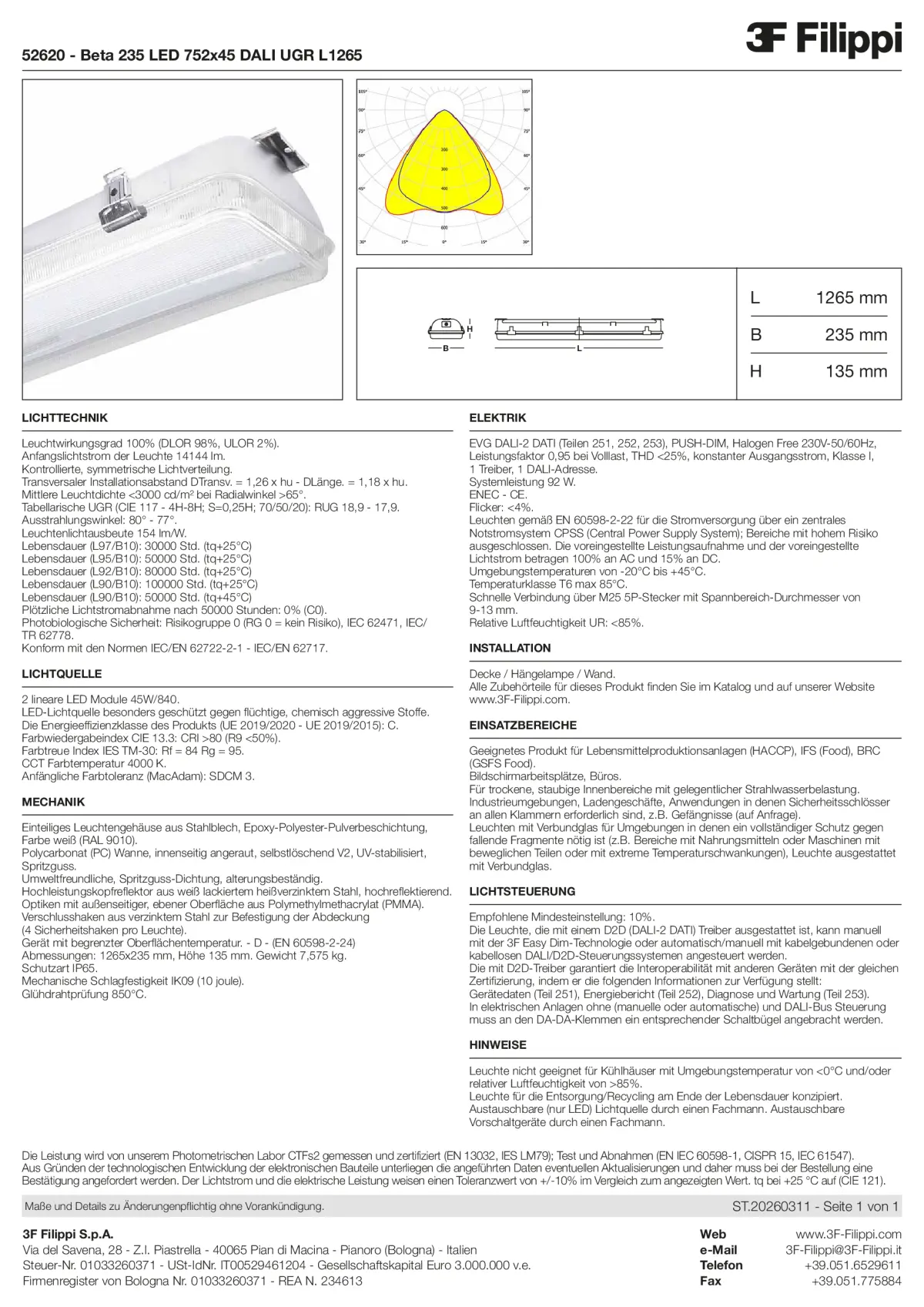 52620 - Beta 235 LED 752x45 DALI UGR L1265 - Datasheet - de