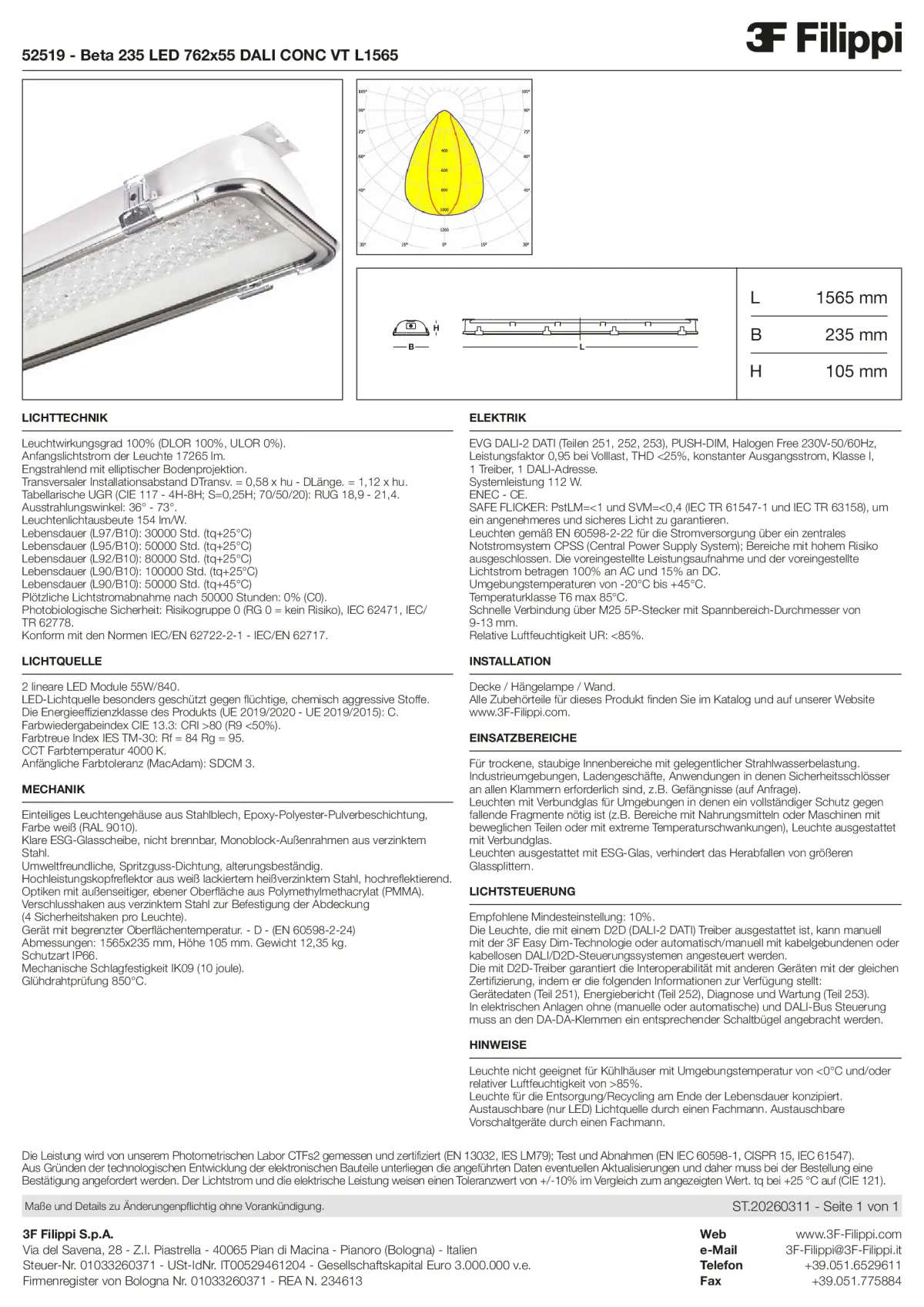 52519 - Beta 235 LED 762x55 DALI CONC VT L1565 - Datasheet - de