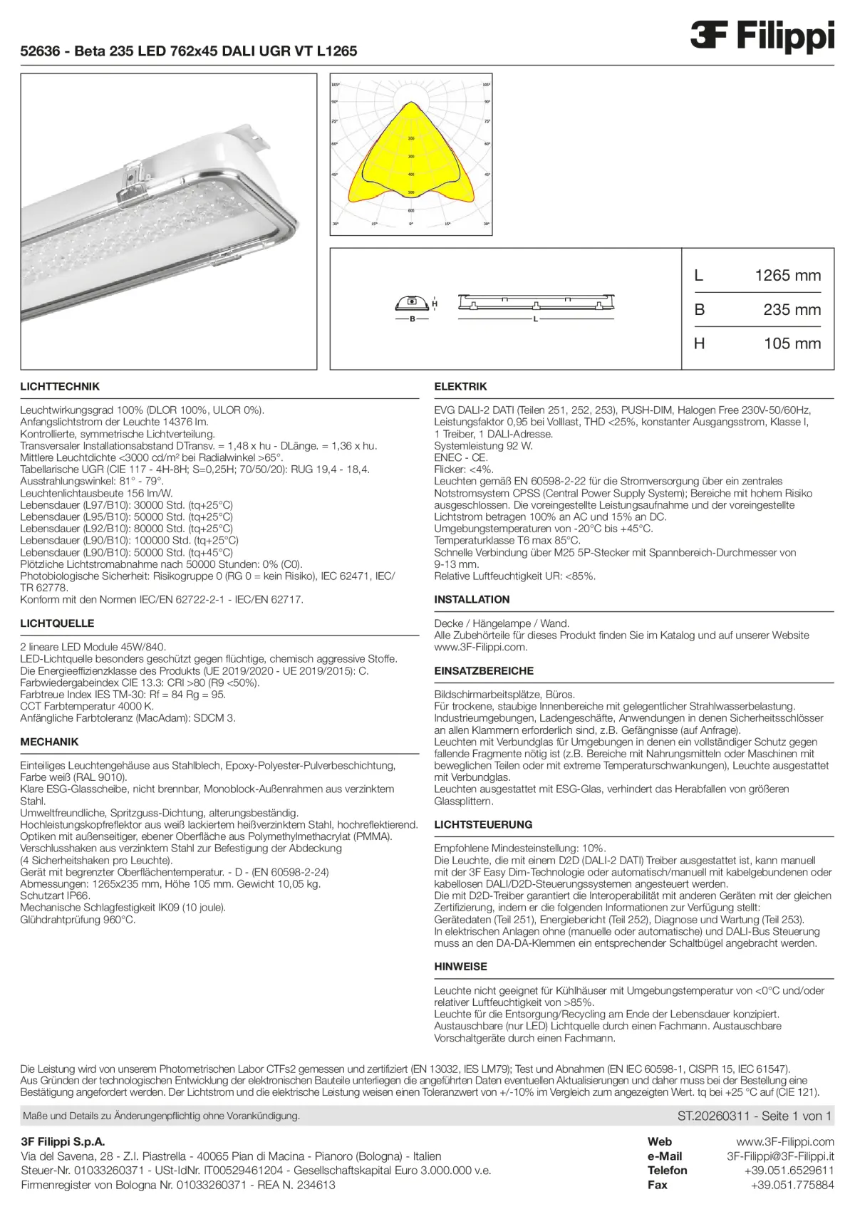 52636 - Beta 235 LED 762x45 DALI UGR VT L1265 - Datasheet - de