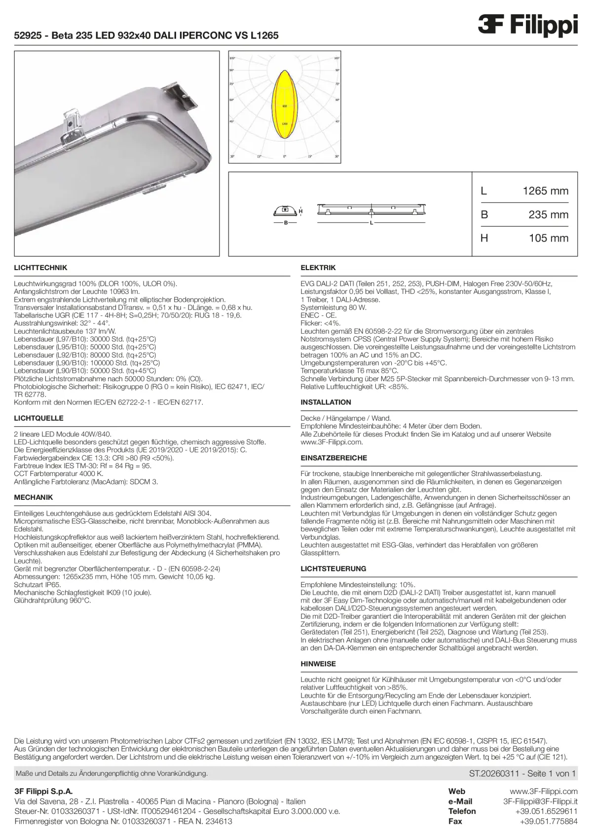 52925 - Beta 235 LED 932x40 DALI IPERCONC VS L1265 - Datasheet - de