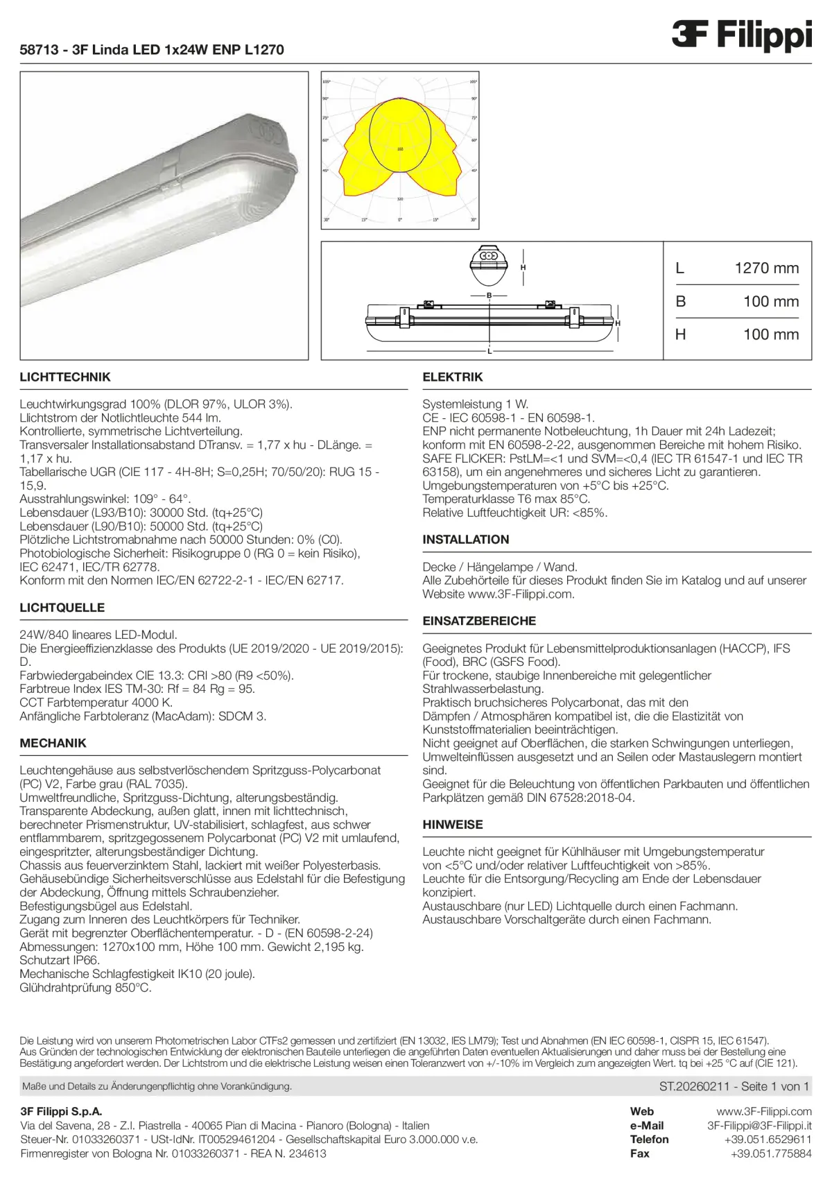 58713 - 3F Linda LED 1x24W ENP L1270 - Datasheet - de