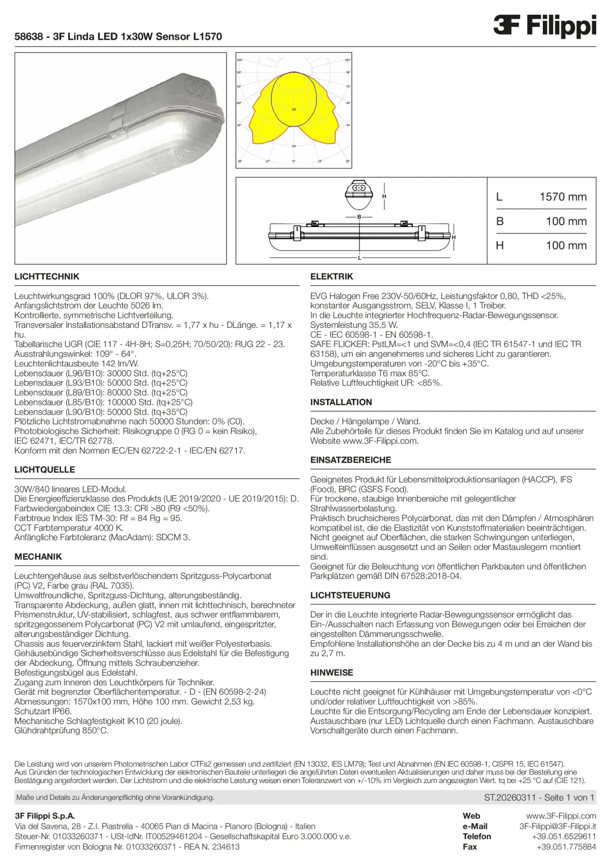 58638 - 3F Linda LED 1x30W Sensor L1570 - Datasheet - de