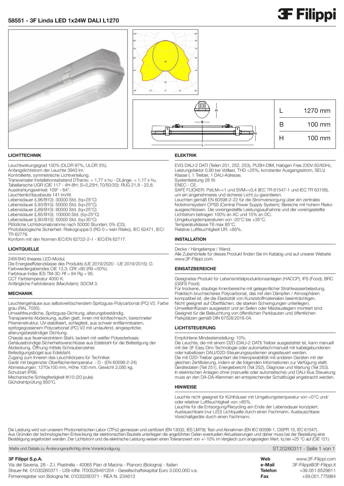 58551 - 3F Linda LED 1x24W DALI L1270 - Datasheet - de