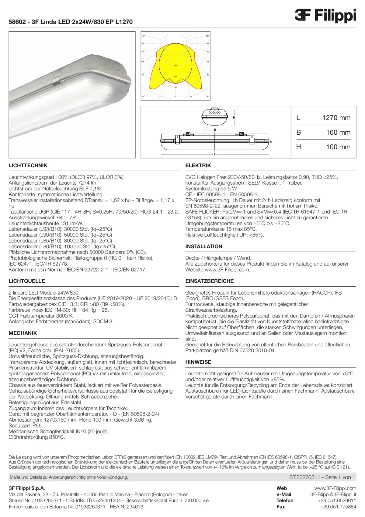 58602 - 3F Linda LED 2x24W-830 EP L1270 - Datasheet - de