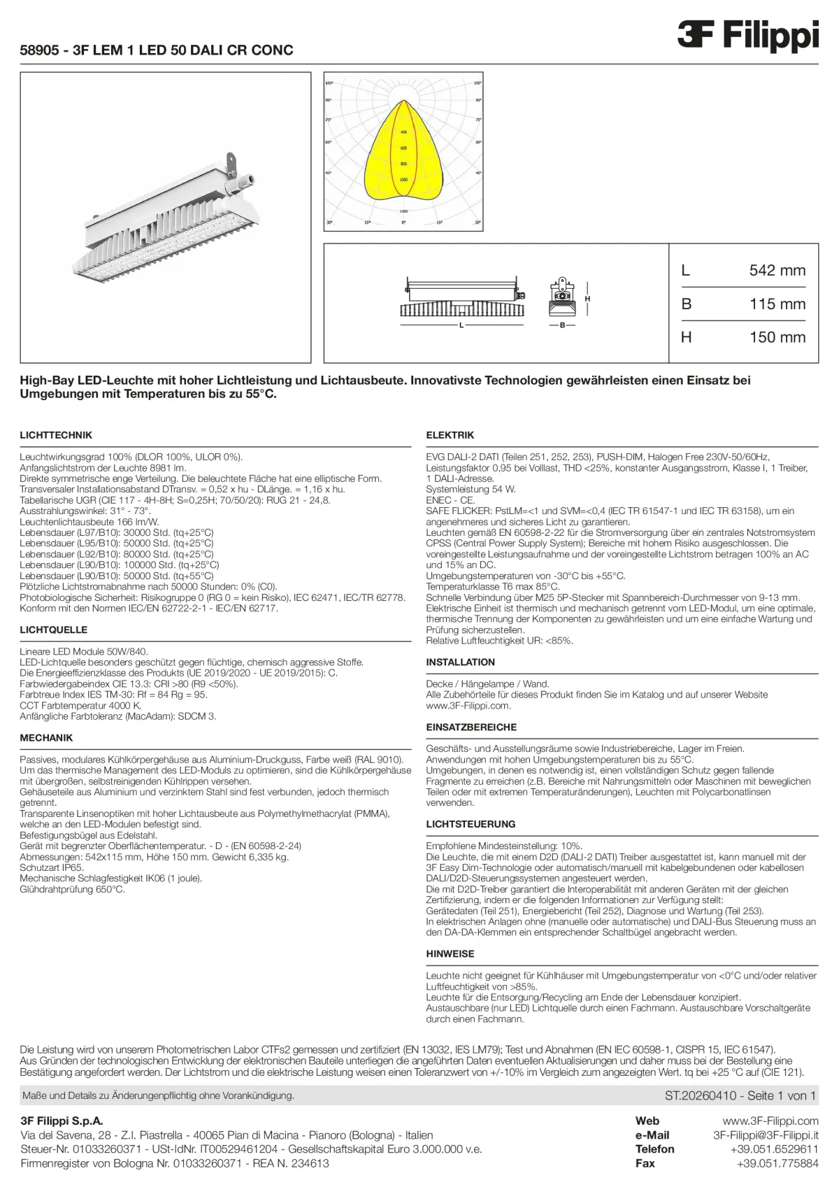 58905 - 3F LEM 1 LED 50 DALI CR CONC - Datasheet - de