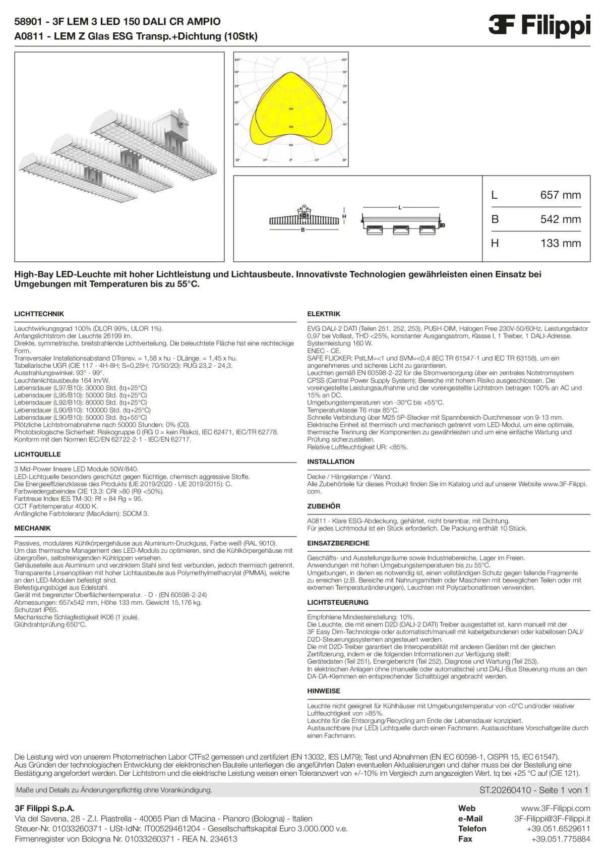 58901+A0811 - 3F LEM 3 LED 150 DALI CR AMPIO + VT - Datasheet - de