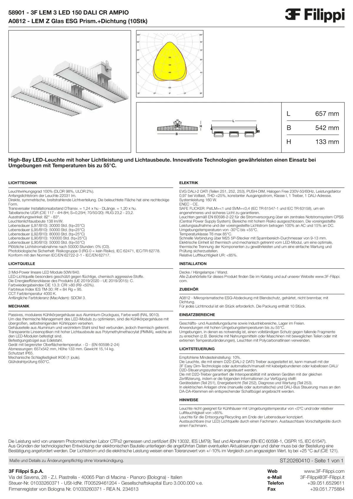58901+A0812 - 3F LEM 3 LED 150 DALI CR AMPIO + VS - Datasheet - de
