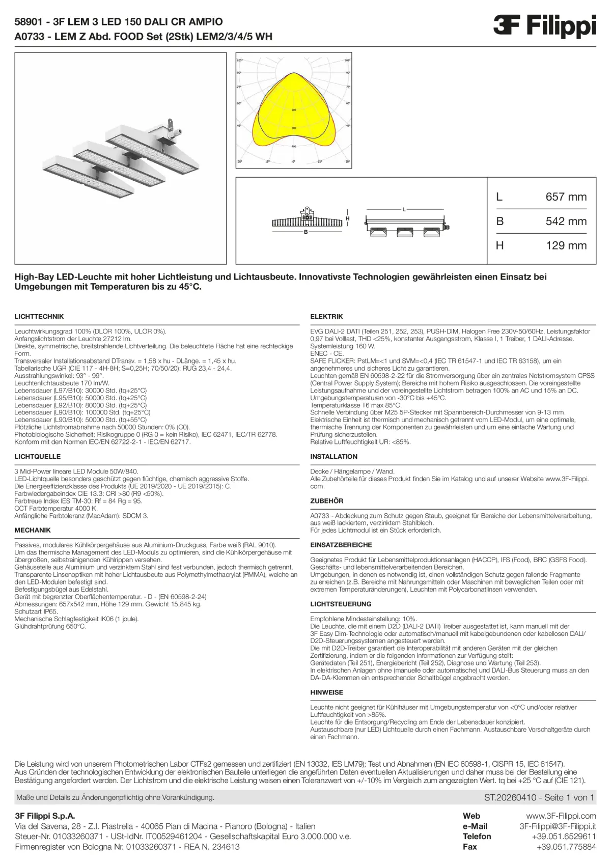 58901+A0733 - 3F LEM 3 LED 150 DALI CR AMPIO + FOOD - Datasheet - de