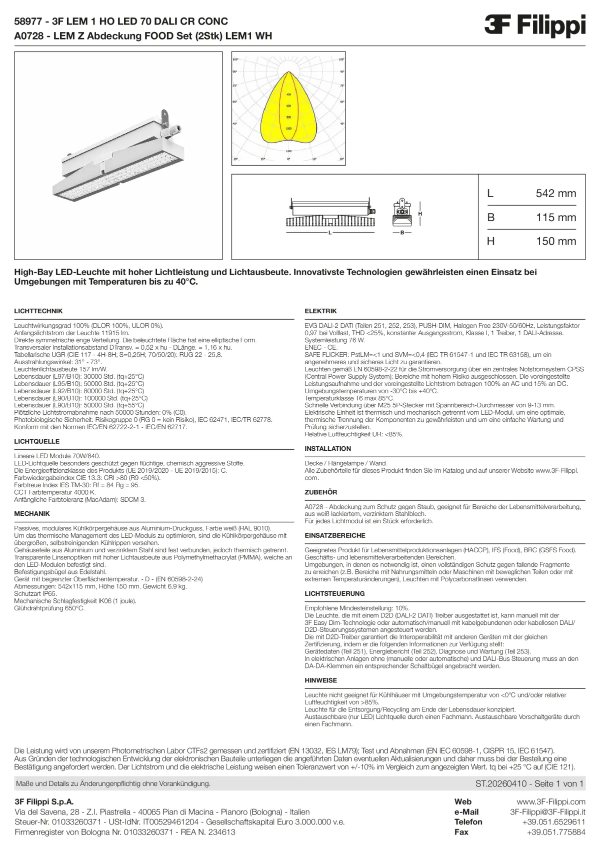 58977+A0728 - 3F LEM 1 HO LED 70 DALI CR CONC + FOOD - Datasheet - de