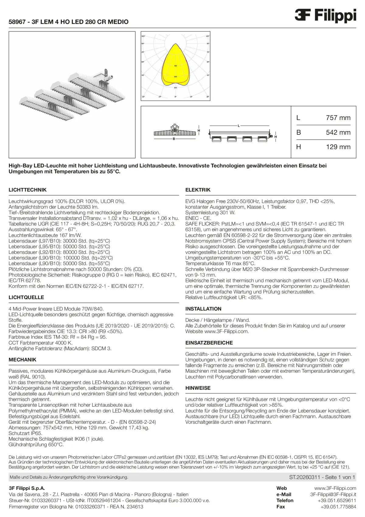 58967 - 3F LEM 4 HO LED 280 CR MEDIO - Datasheet - de