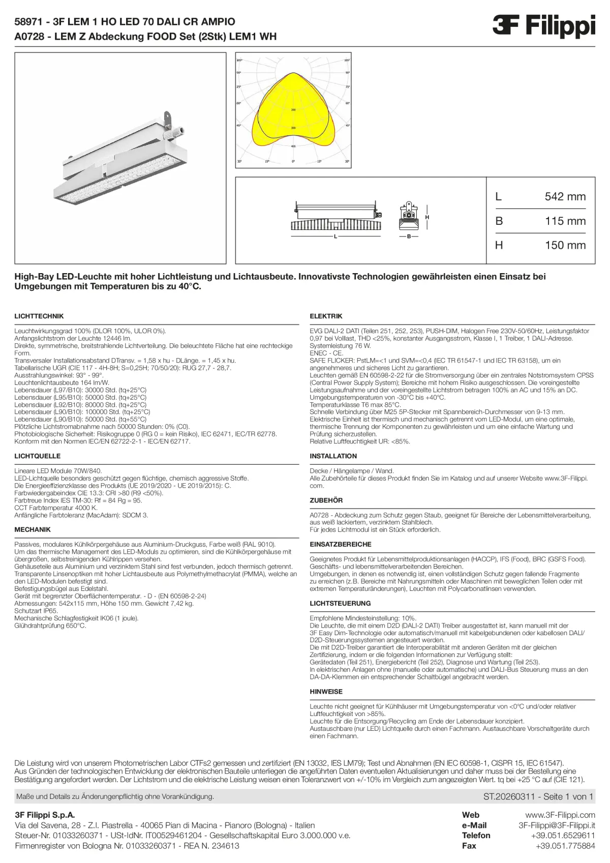 58971+A0728 - 3F LEM 1 HO LED 70 DALI CR AMPIO + FOOD - Datasheet - de