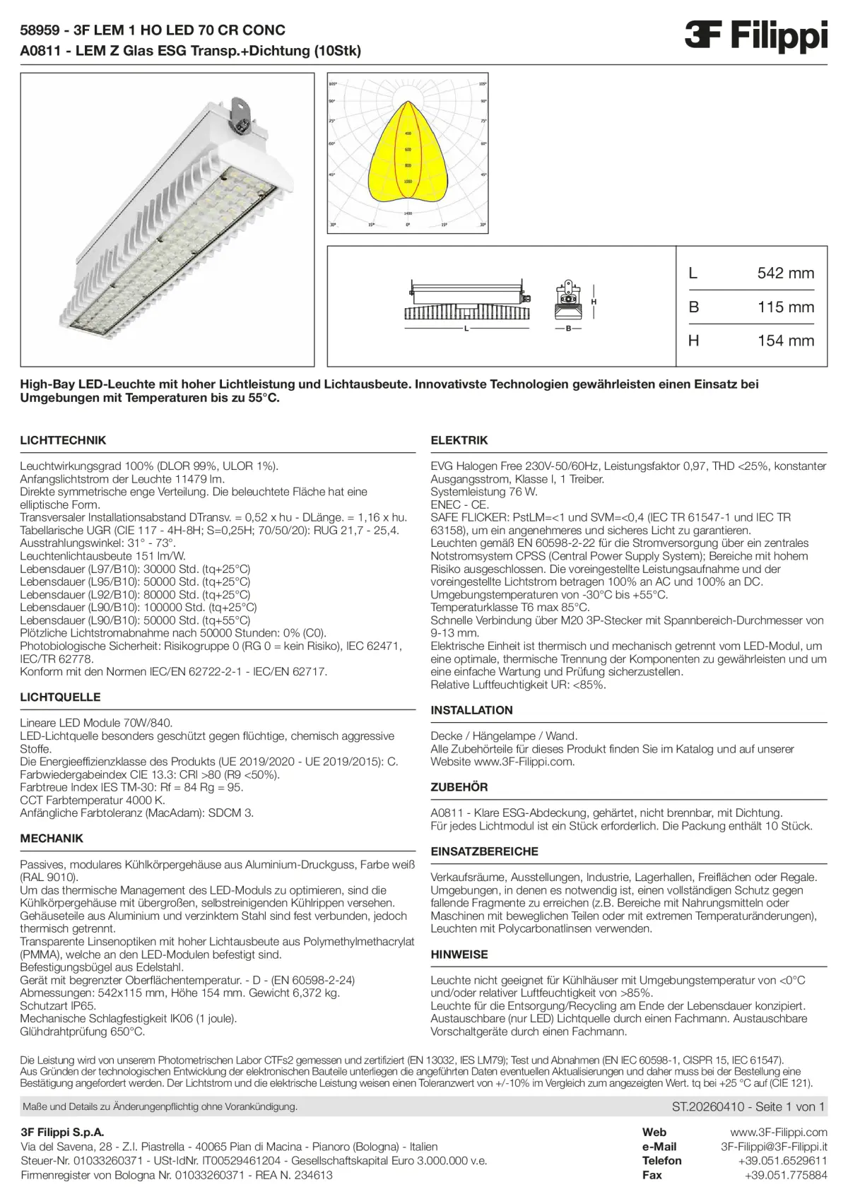 58959+A0811 - 3F LEM 1 HO LED 70 CR CONC + VT - Datasheet - de