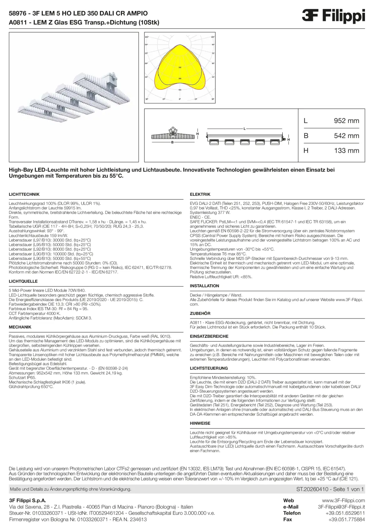 58976+A0811 - 3F LEM 5 HO LED 350 DALI CR AMPIO + VT - Datasheet - de