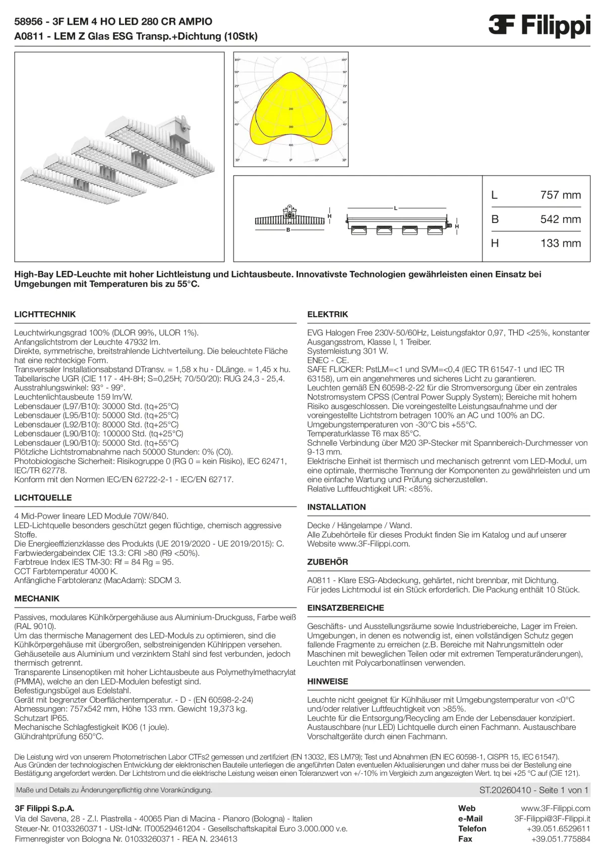 58956+A0811 - 3F LEM 4 HO LED 280 CR AMPIO + VT - Datasheet - de