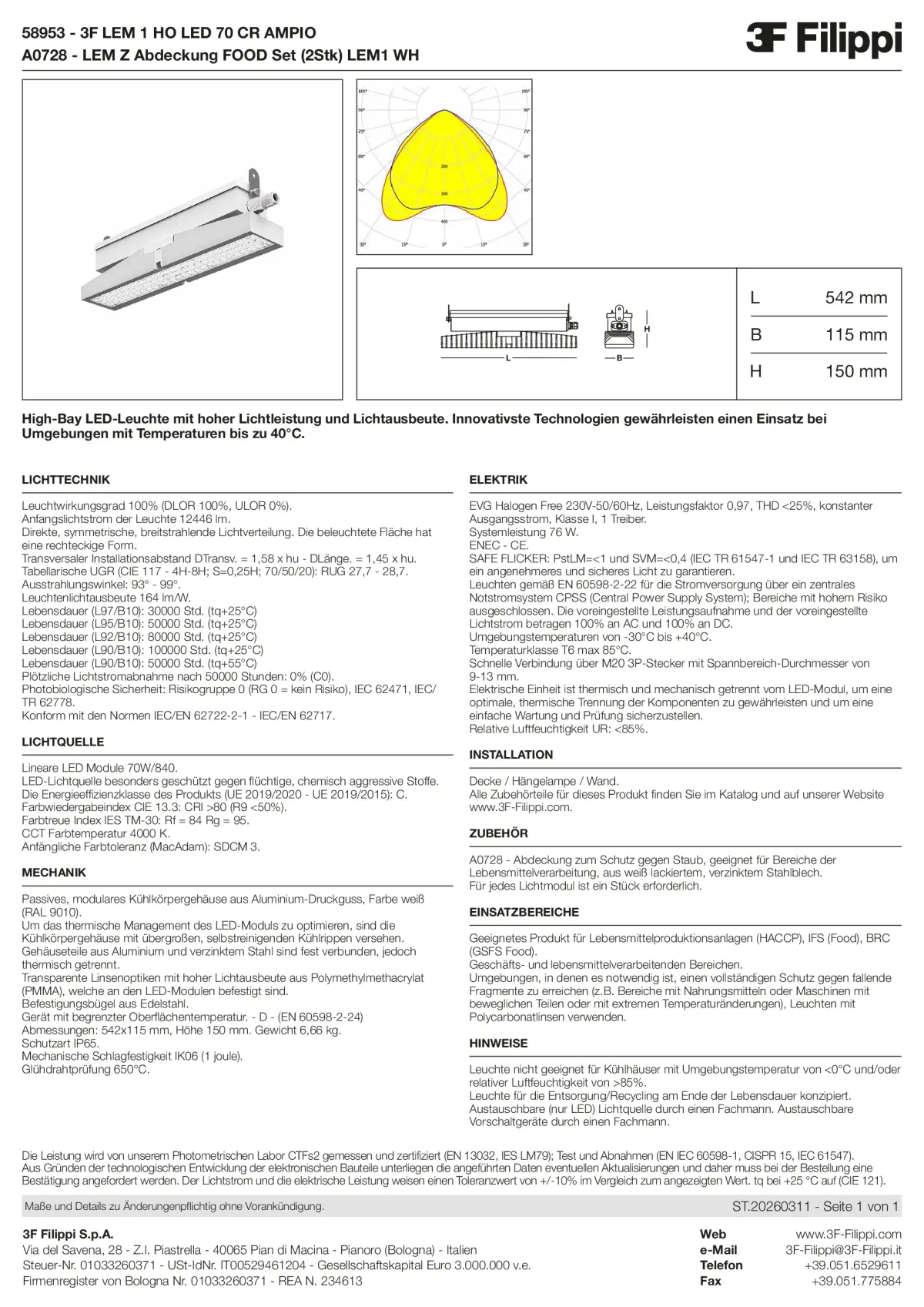 58953+A0728 - 3F LEM 1 HO LED 70 CR AMPIO + FOOD - Datasheet - de