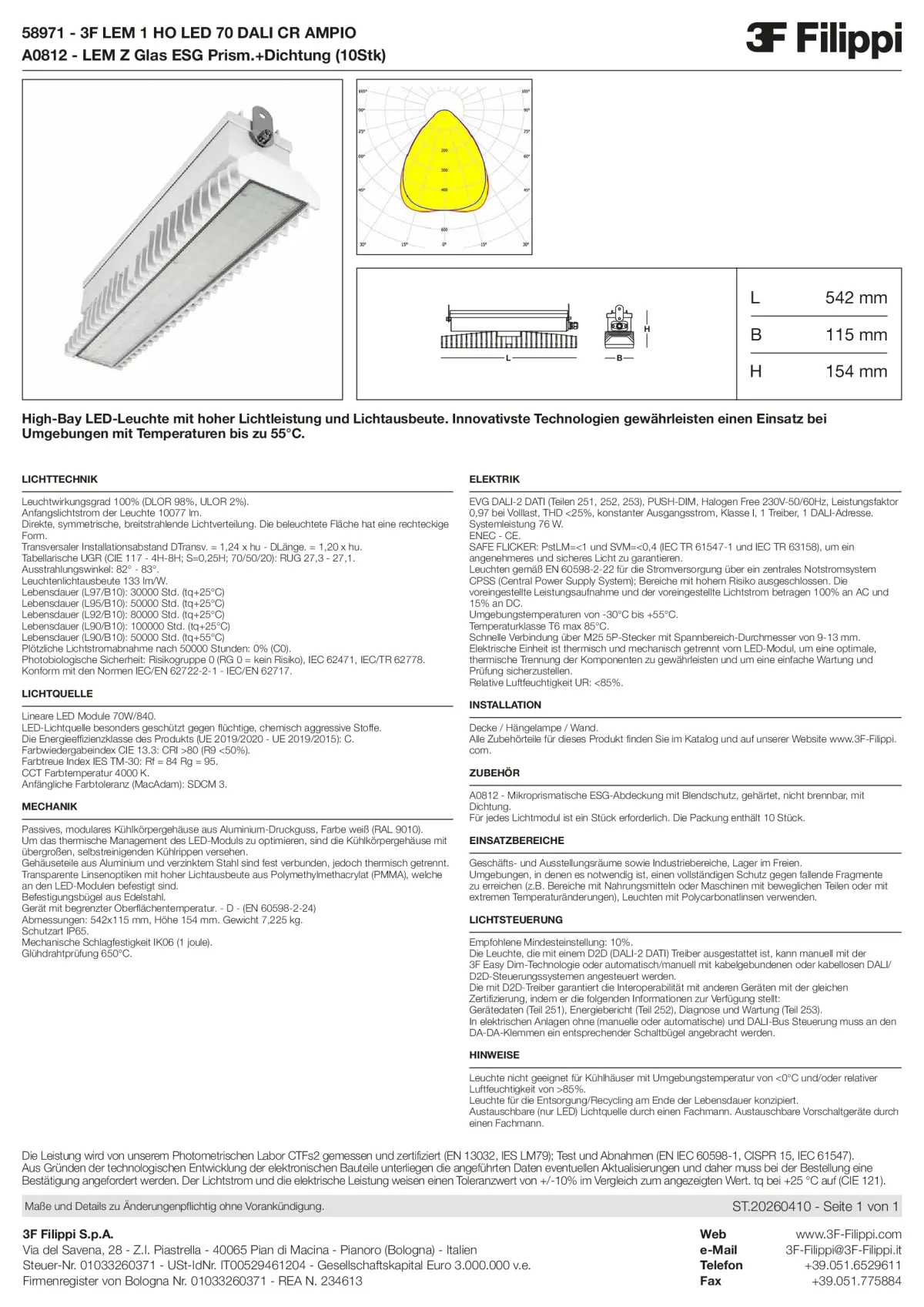 58971+A0812 - 3F LEM 1 HO LED 70 DALI CR AMPIO + VS - Datasheet - de