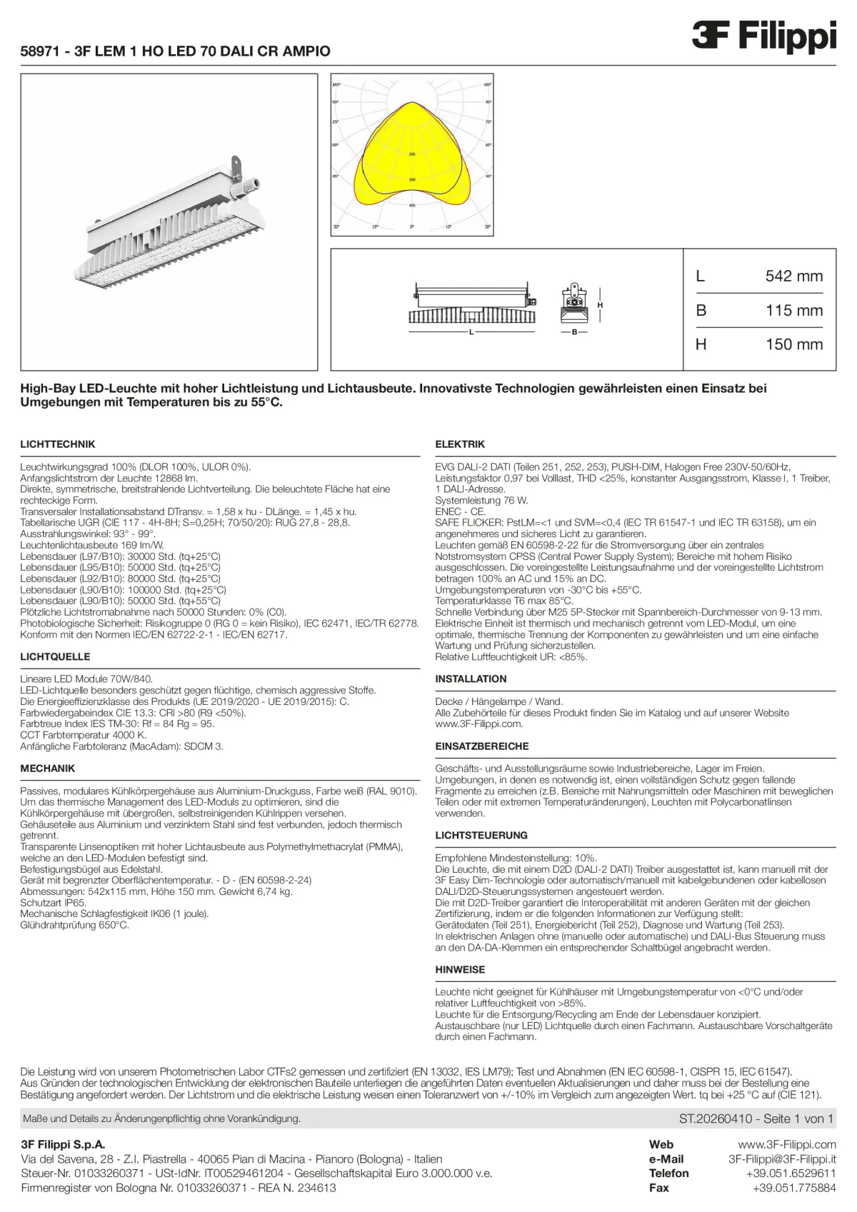 58971 - 3F LEM 1 HO LED 70 DALI CR AMPIO - Datasheet - de
