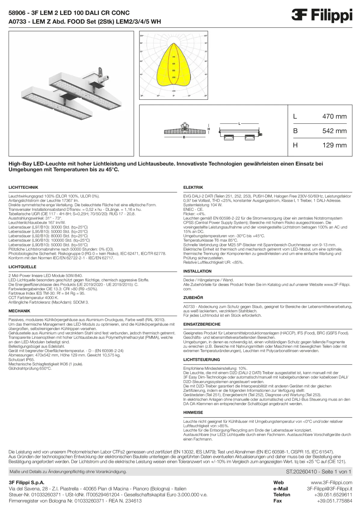 58906+A0733 - 3F LEM 2 LED 100 DALI CR CONC + FOOD - Datasheet - de