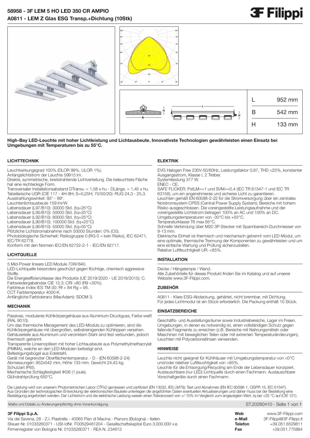 58958+A0811 - 3F LEM 5 HO LED 350 CR AMPIO + VT - Datasheet - de