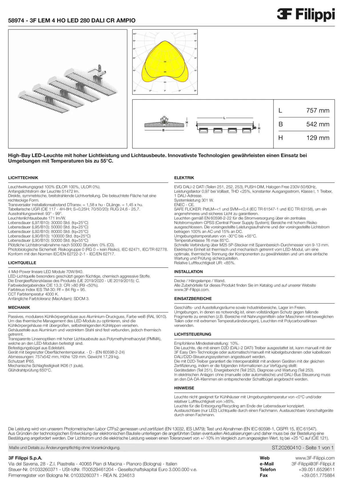 58974 - 3F LEM 4 HO LED 280 DALI CR AMPIO - Datasheet - de