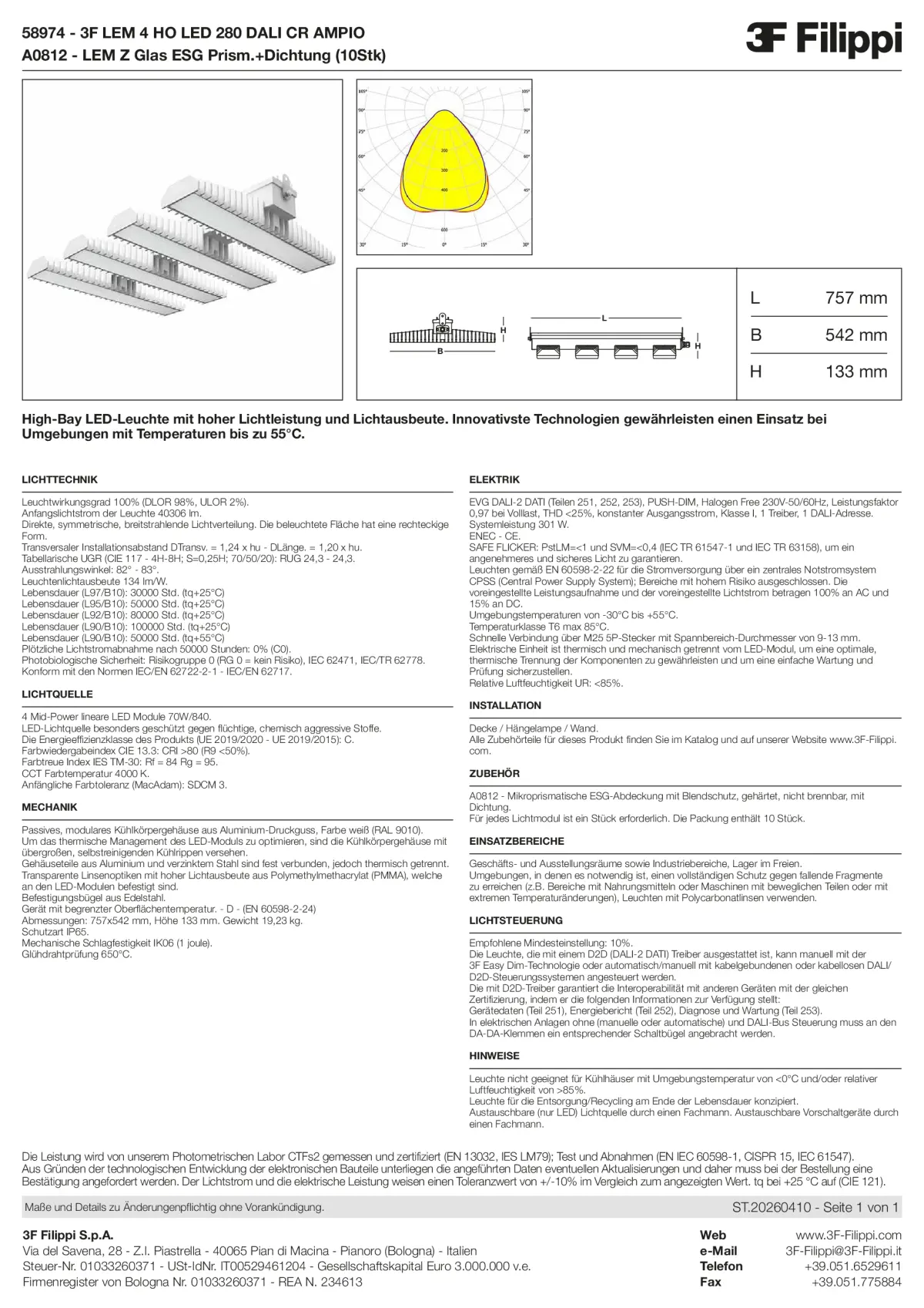 58974+A0812 - 3F LEM 4 HO LED 280 DALI CR AMPIO + VS - Datasheet - de