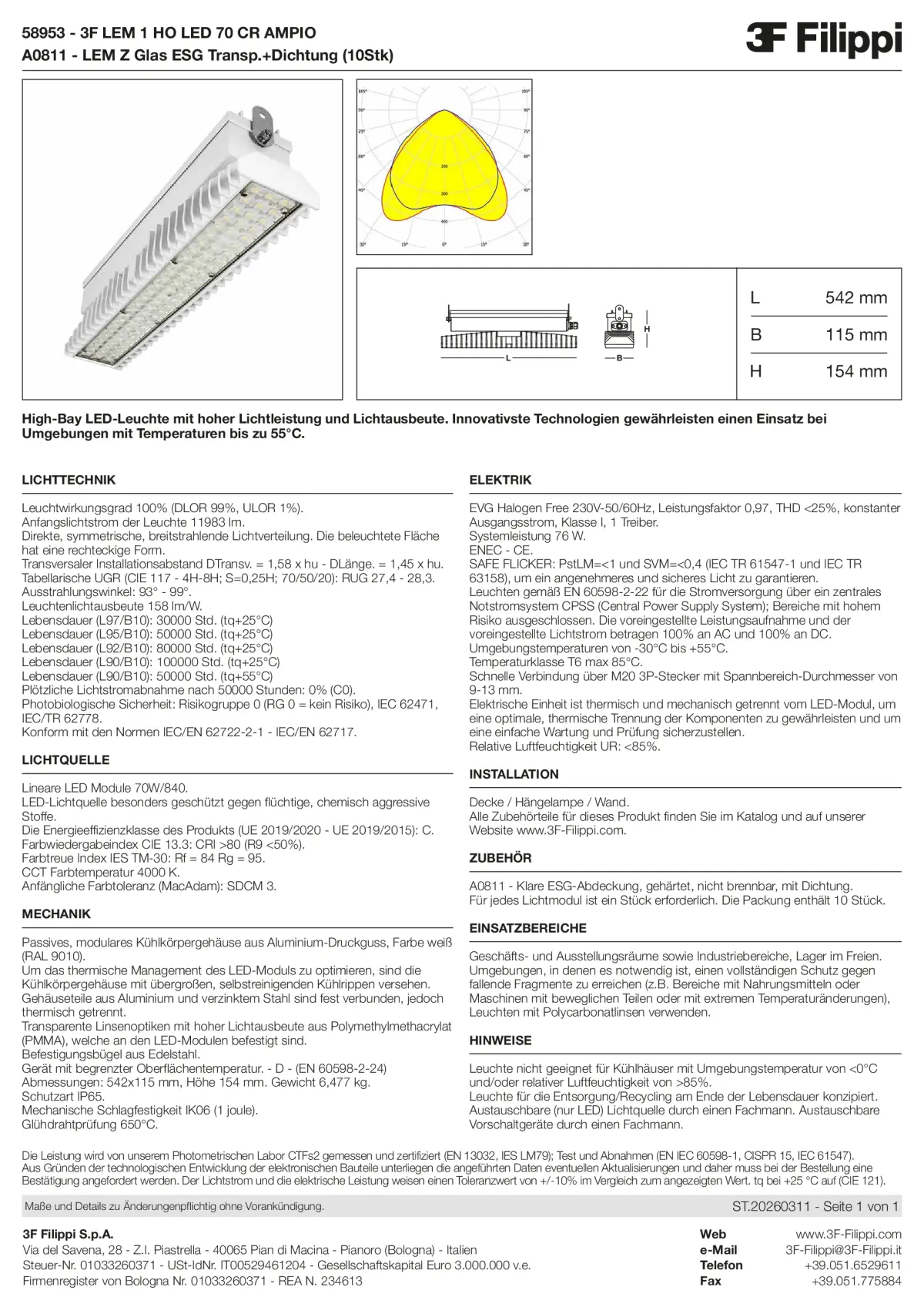 58953+A0811 - 3F LEM 1 HO LED 70 CR AMPIO + VT - Datasheet - de