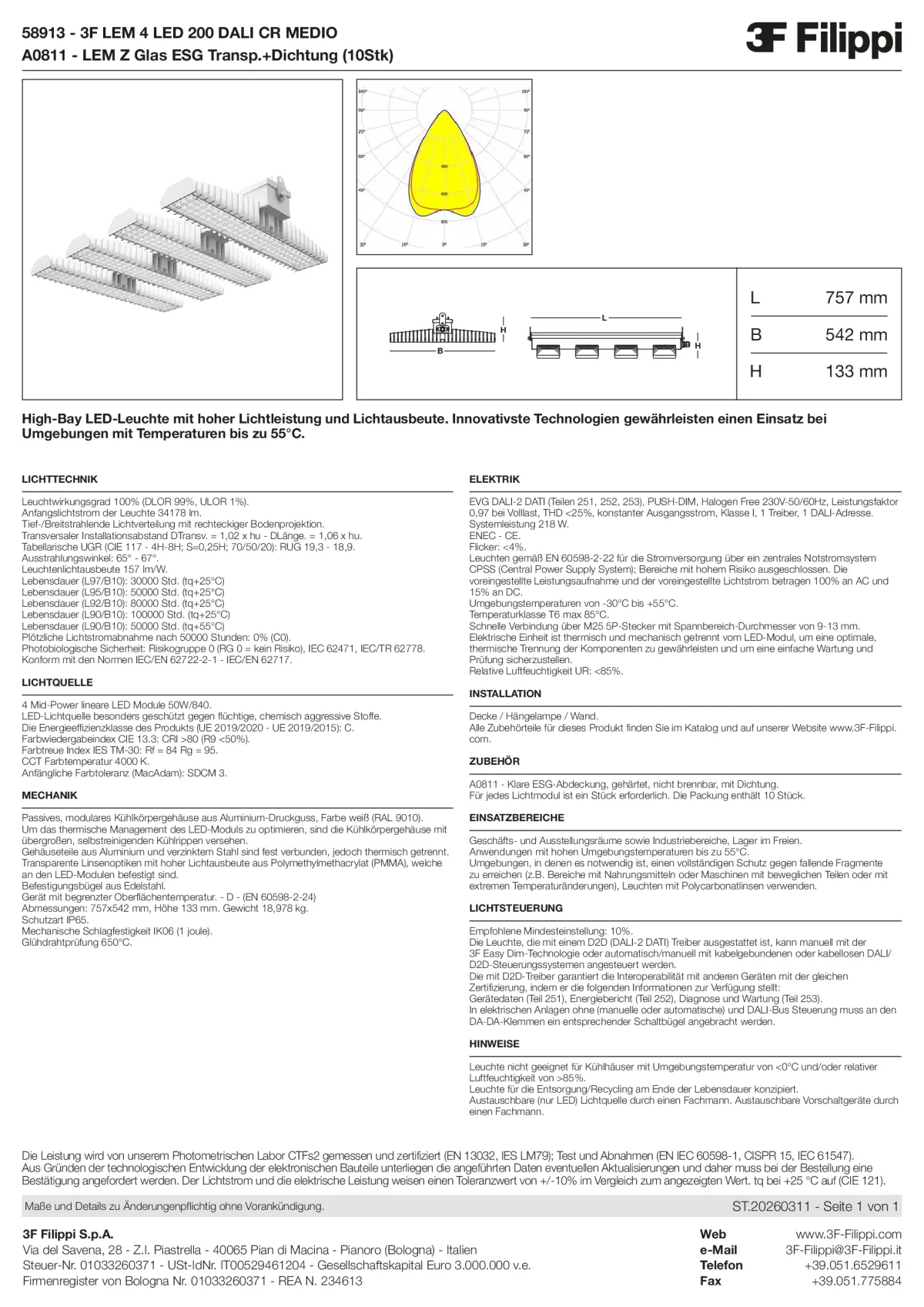 58913+A0811 - 3F LEM 4 LED 200 DALI CR MEDIO + VT - Datasheet - de
