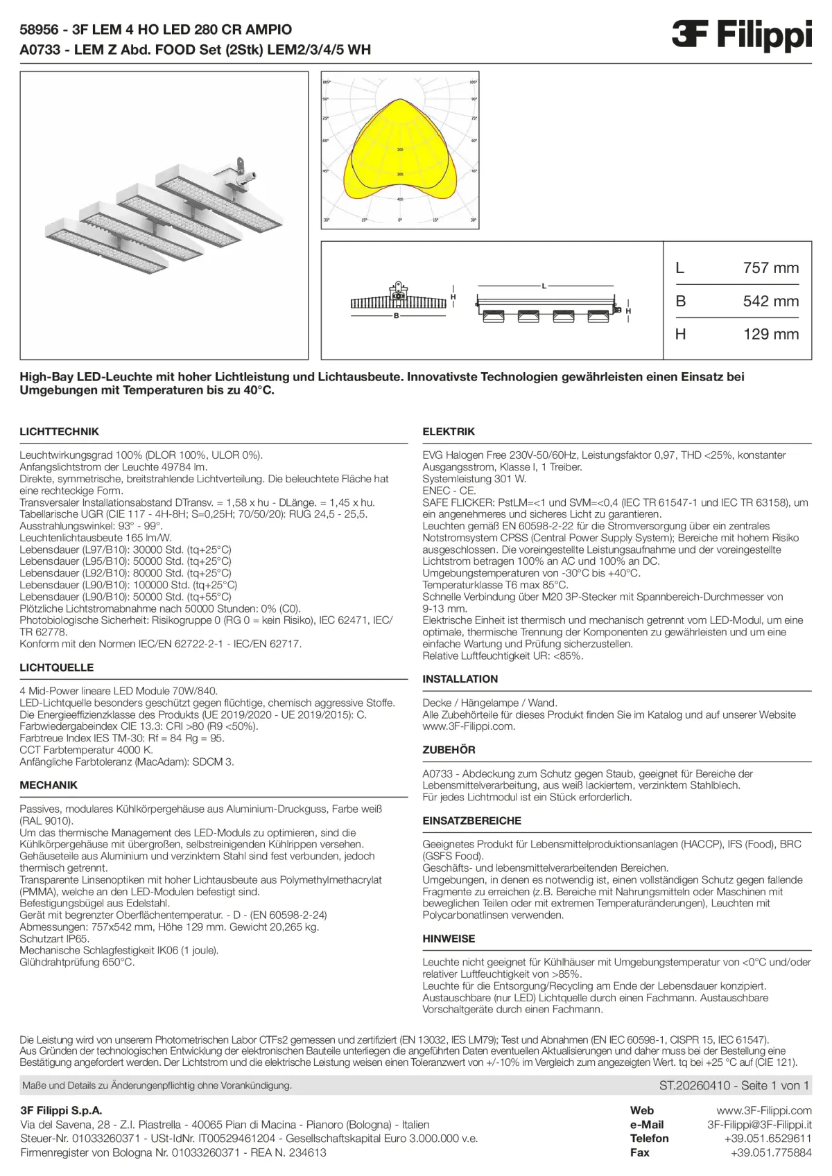 58956+A0733 - 3F LEM 4 HO LED 280 CR AMPIO + FOOD - Datasheet - de