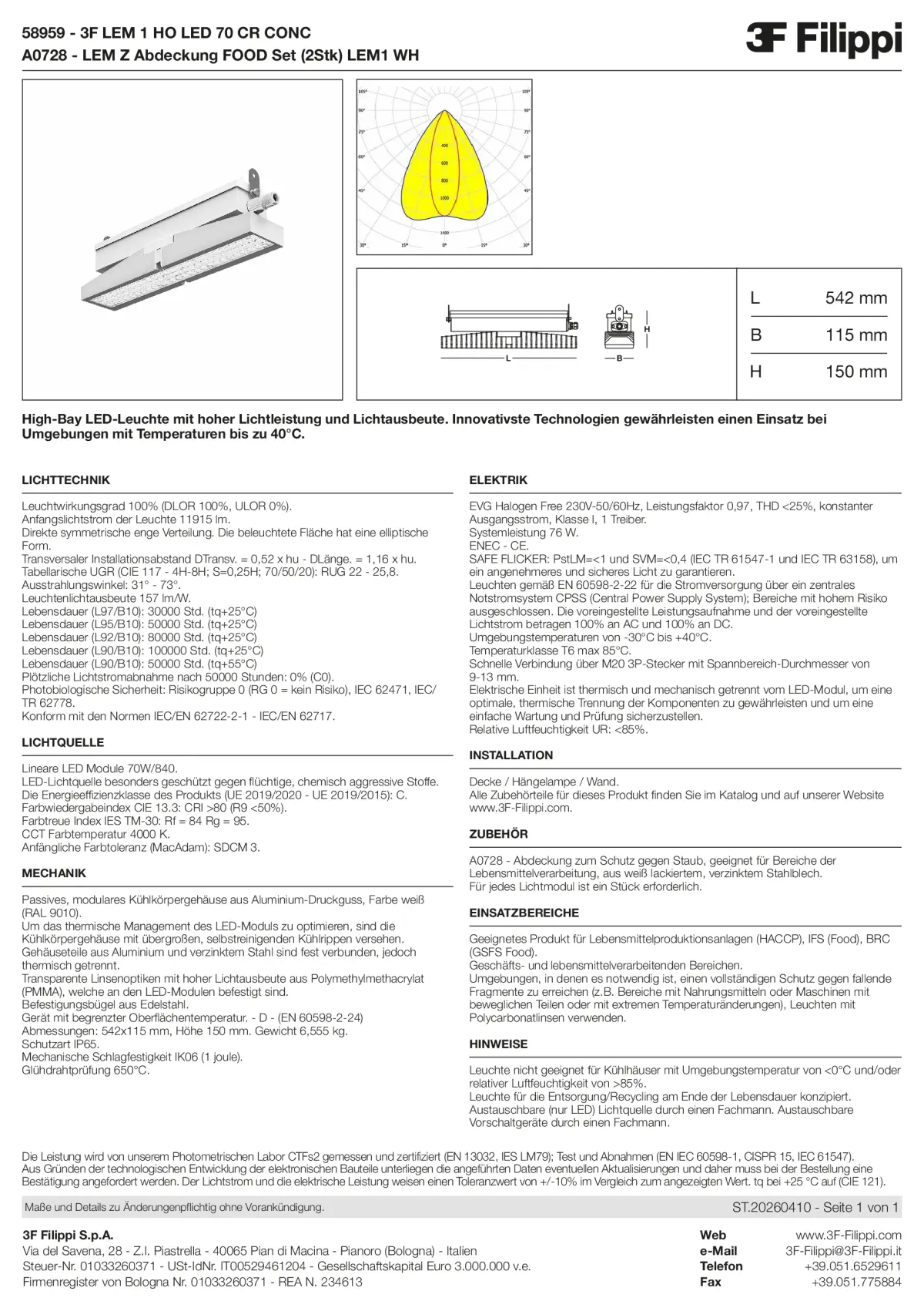 58959+A0728 - 3F LEM 1 HO LED 70 CR CONC + FOOD - Datasheet - de