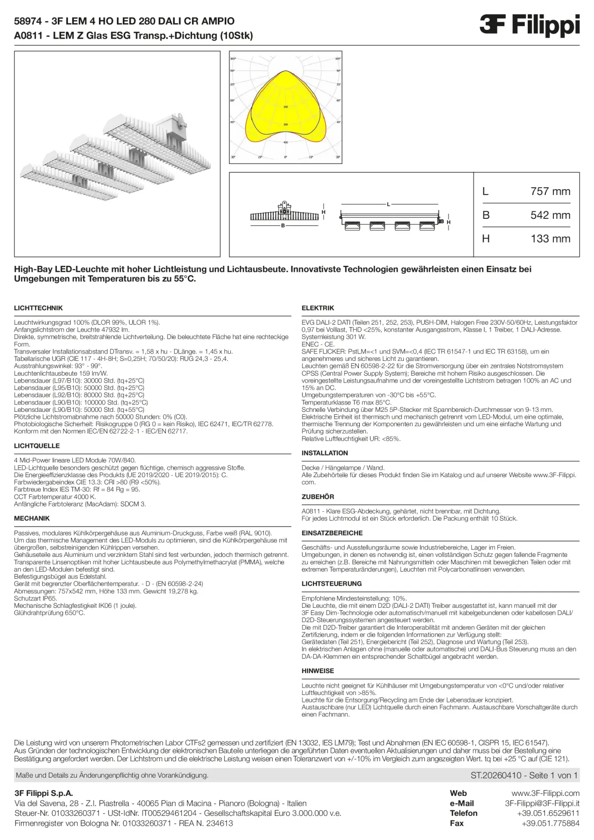 58974+A0811 - 3F LEM 4 HO LED 280 DALI CR AMPIO + VT - Datasheet - de