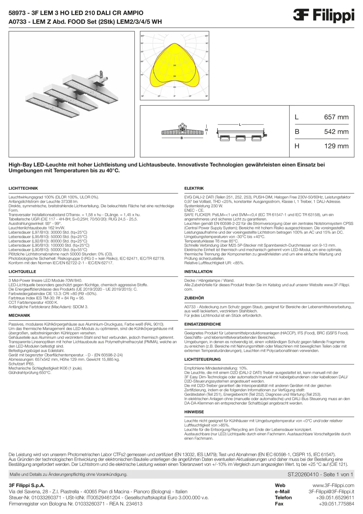 58973+A0733 - 3F LEM 3 HO LED 210 DALI CR AMPIO + FOOD - Datasheet - de