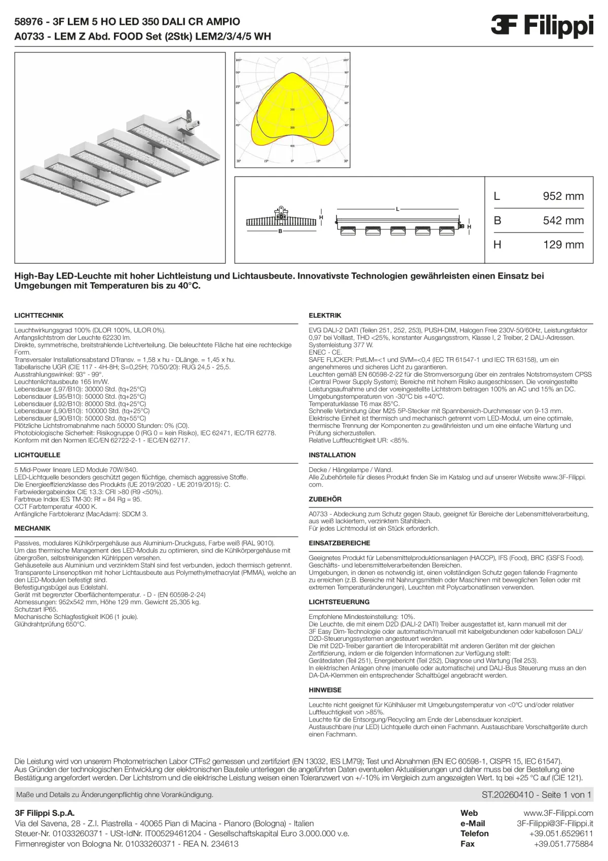 58976+A0733 - 3F LEM 5 HO LED 350 DALI CR AMPIO + FOOD - Datasheet - de