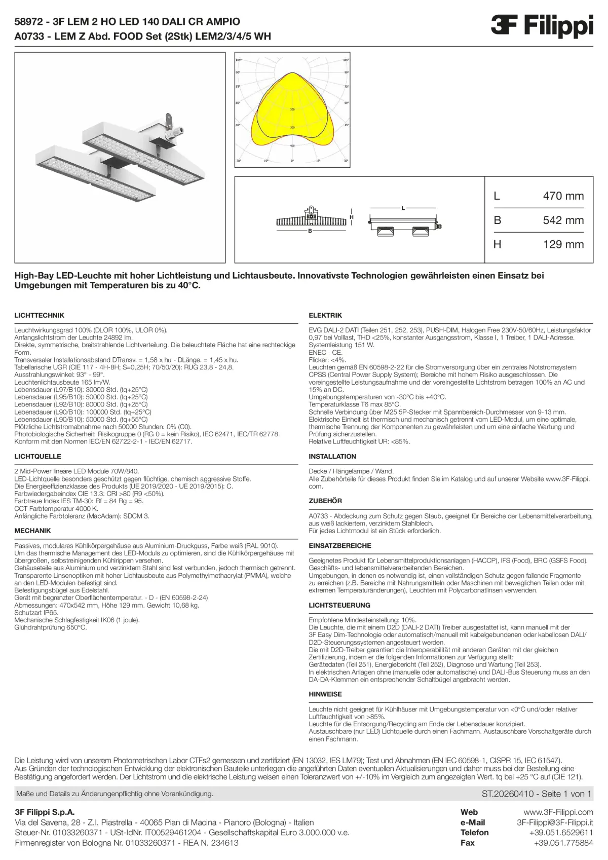 58972+A0733 - 3F LEM 2 HO LED 140 DALI CR AMPIO + FOOD - Datasheet - de