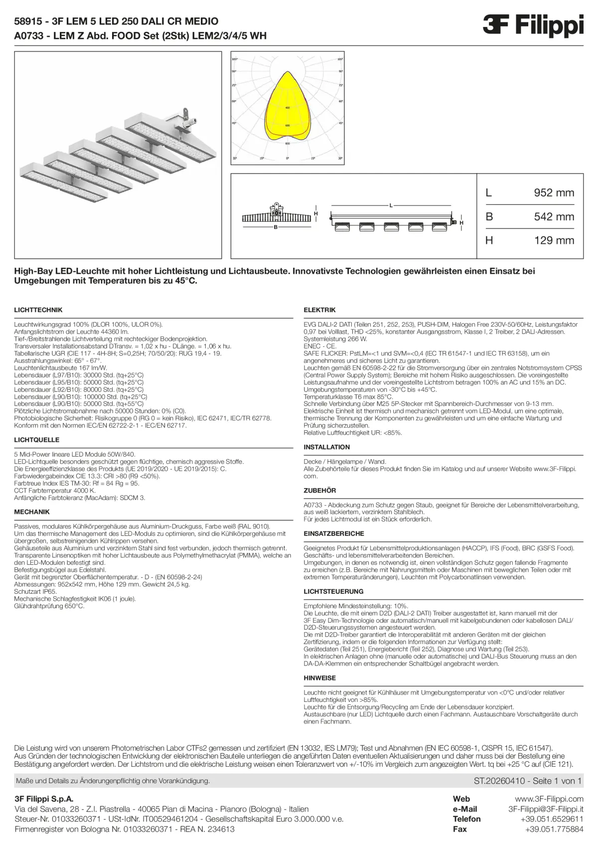 58915+A0733 - 3F LEM 5 LED 250 DALI CR MEDIO + FOOD - Datasheet - de