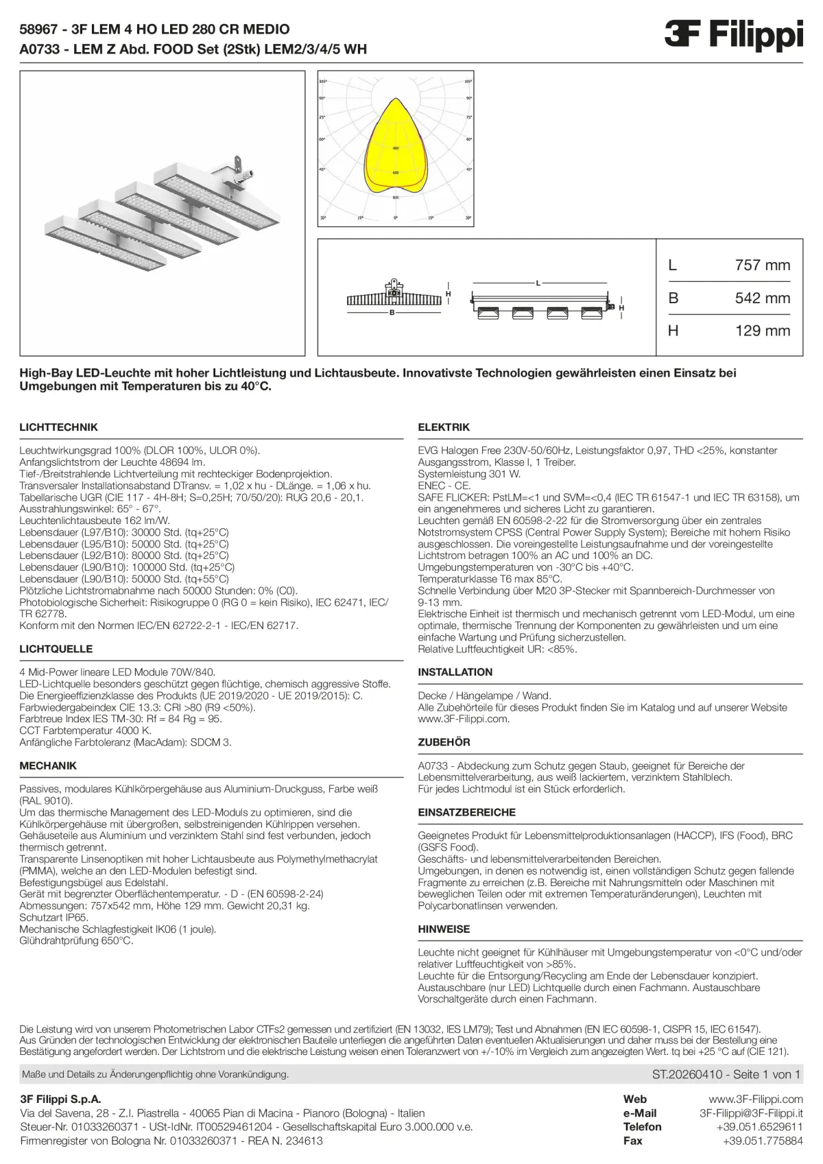 58967+A0733 - 3F LEM 4 HO LED 280 CR MEDIO + FOOD - Datasheet - de