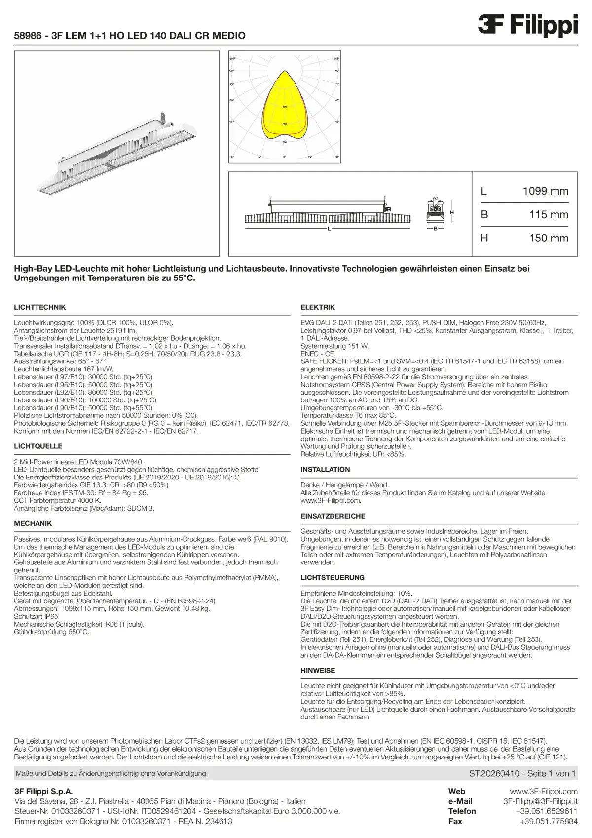 58986 - 3F LEM 1+1 HO LED 140 DALI CR MEDIO - Datasheet - de