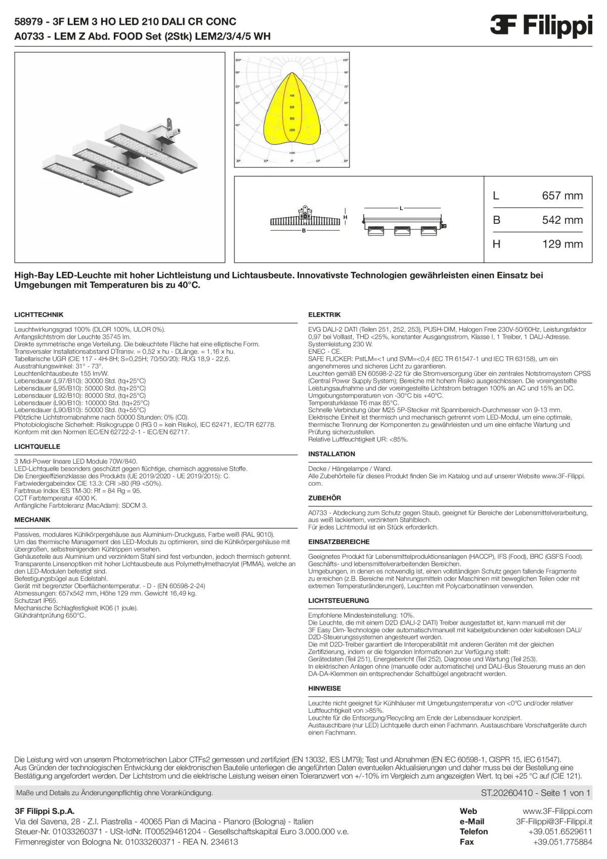 58979+A0733 - 3F LEM 3 HO LED 210 DALI CR CONC + FOOD - Datasheet - de