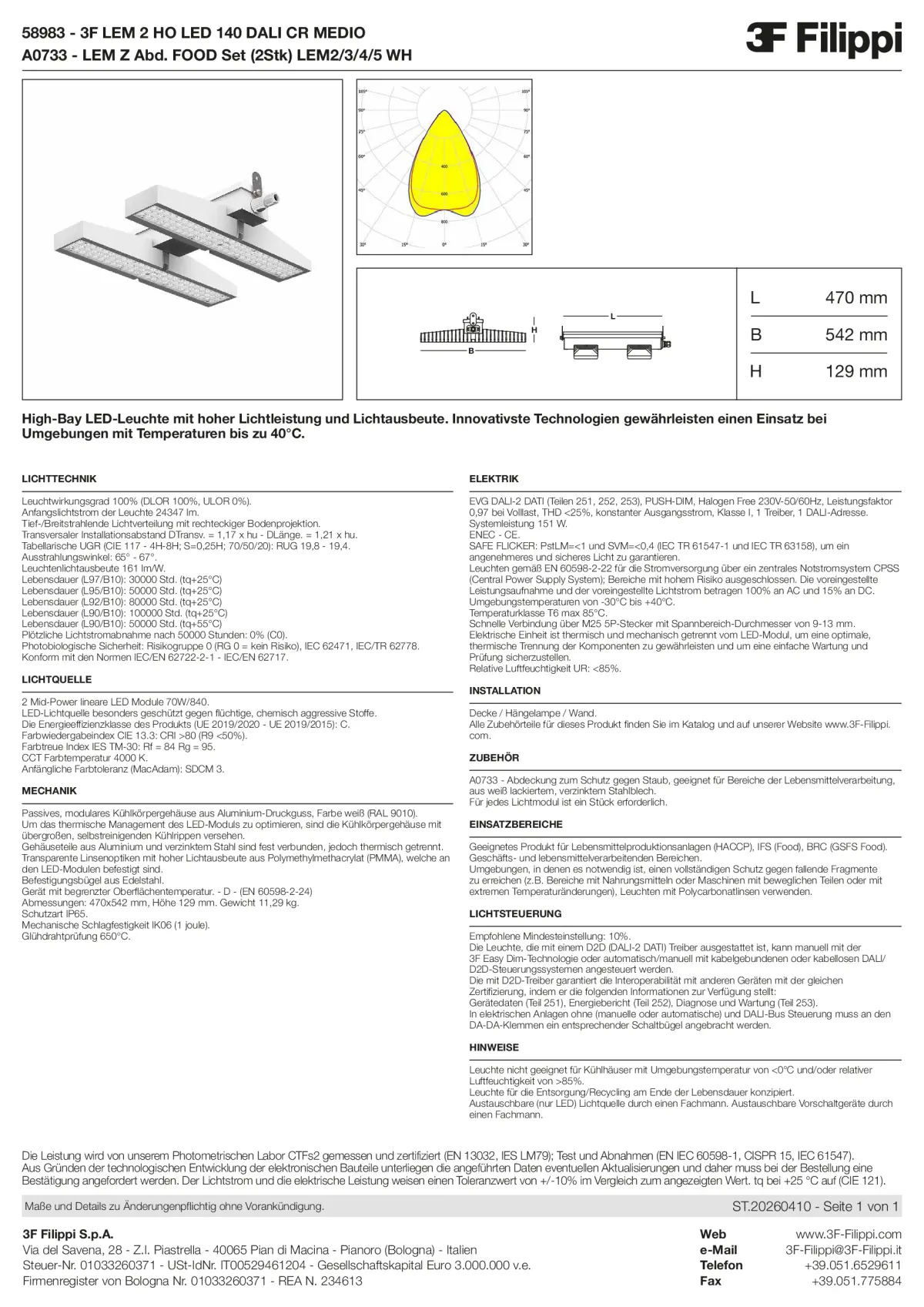 58983+A0733 - 3F LEM 2 HO LED 140 DALI CR MEDIO + FOOD - Datasheet - de