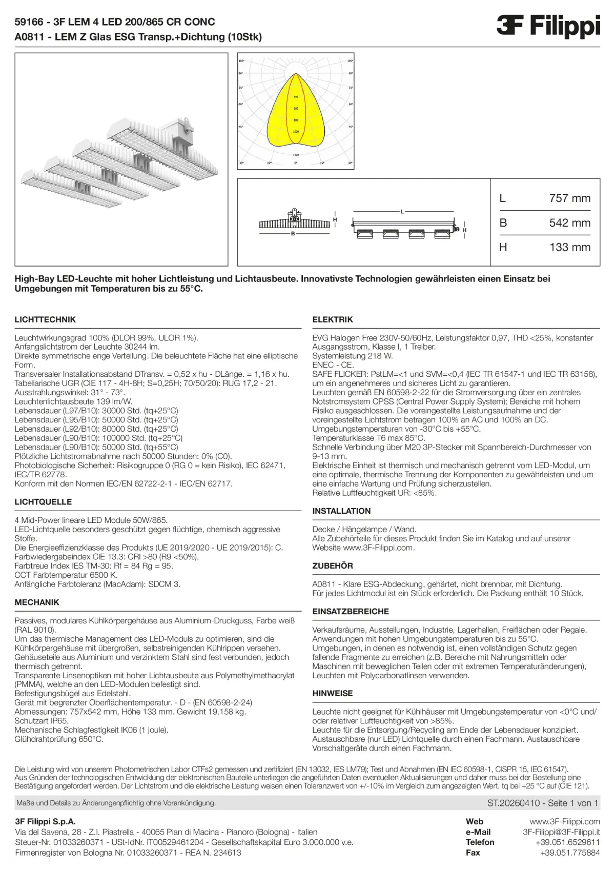 59166+A0811 - 3F LEM 4 LED 200-865 CR CONC + VT - Datasheet - de