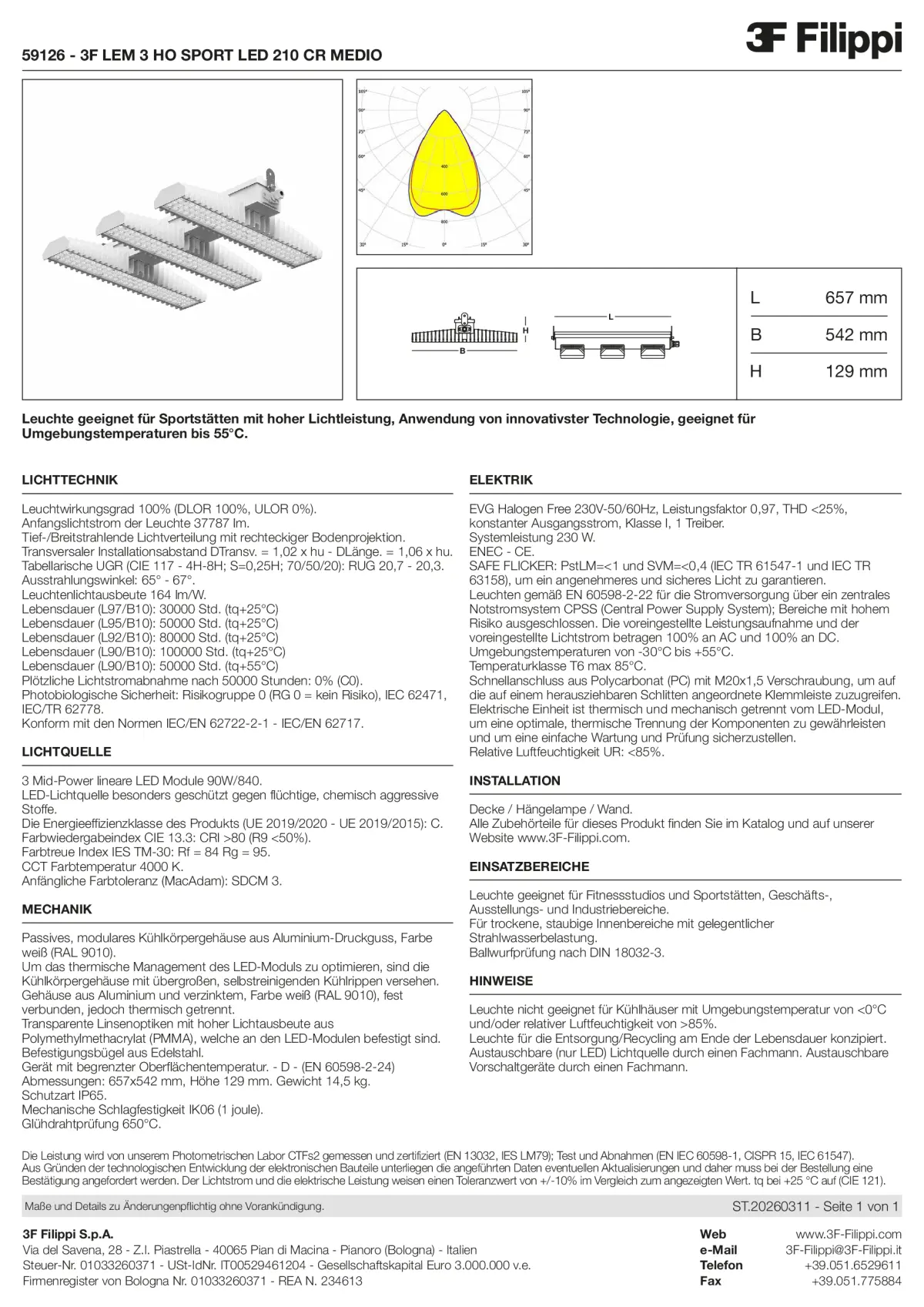 59126 - 3F LEM 3 HO SPORT LED 210 CR MEDIO - Datasheet - de