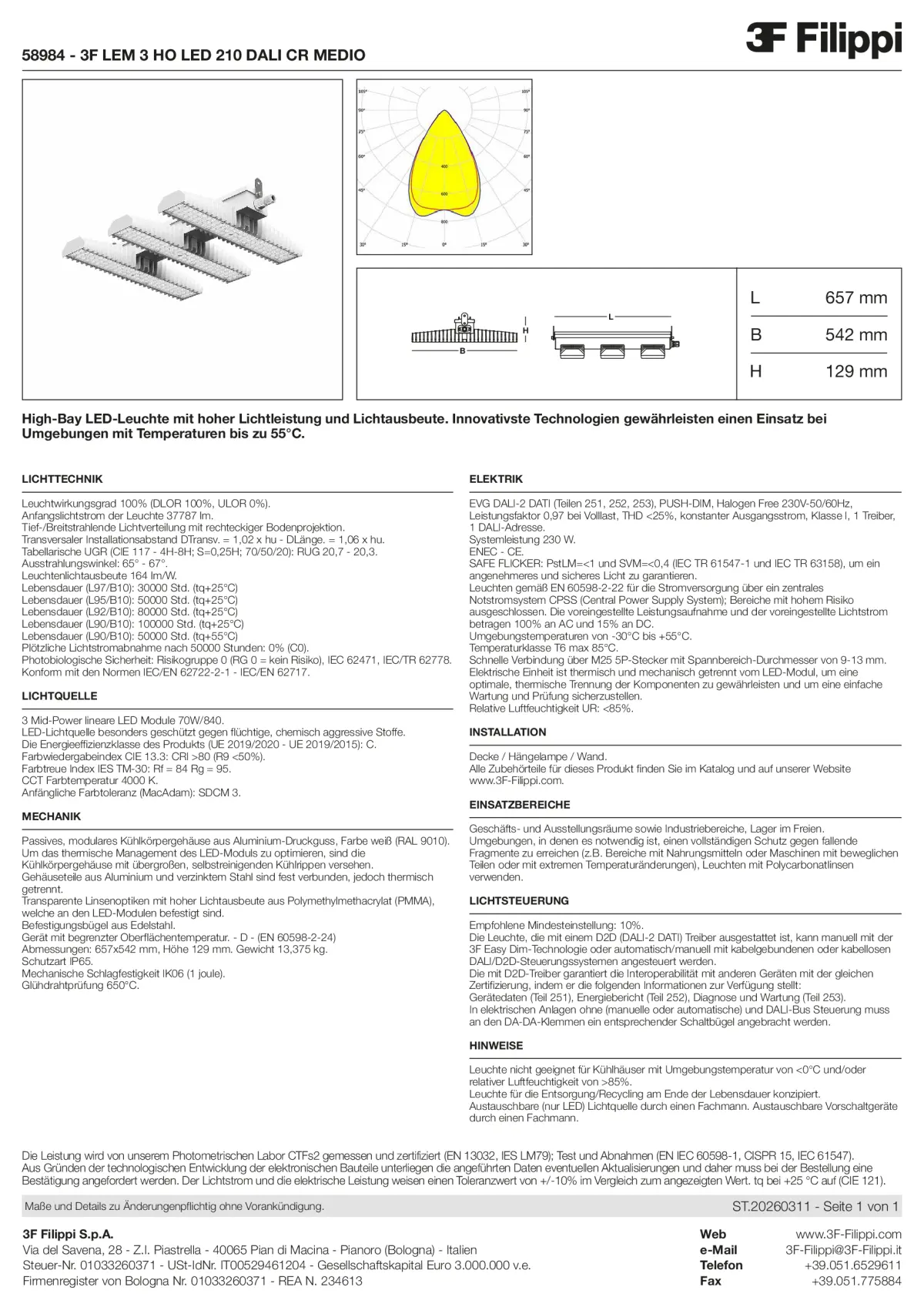 58984 - 3F LEM 3 HO LED 210 DALI CR MEDIO - Datasheet - de