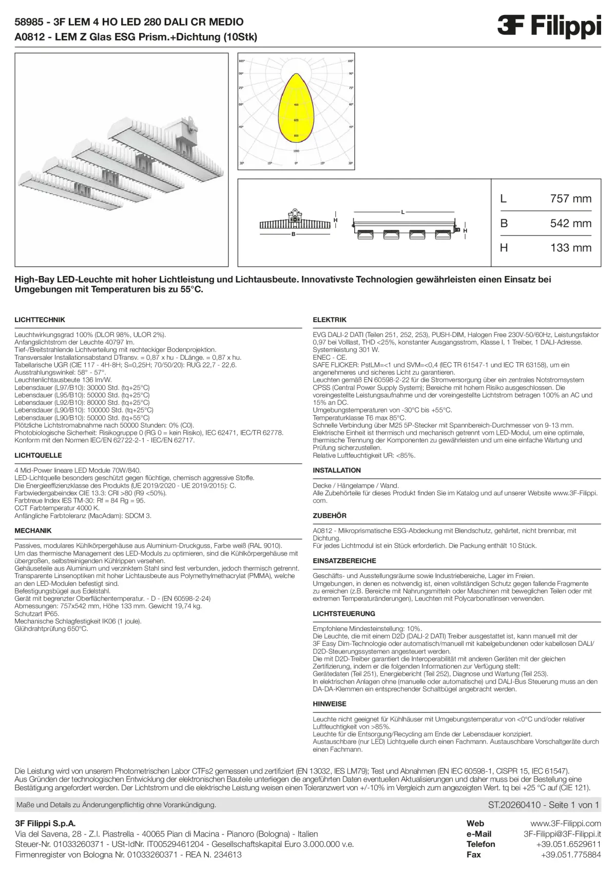 58985+A0812 - 3F LEM 4 HO LED 280 DALI CR MEDIO + VS - Datasheet - de
