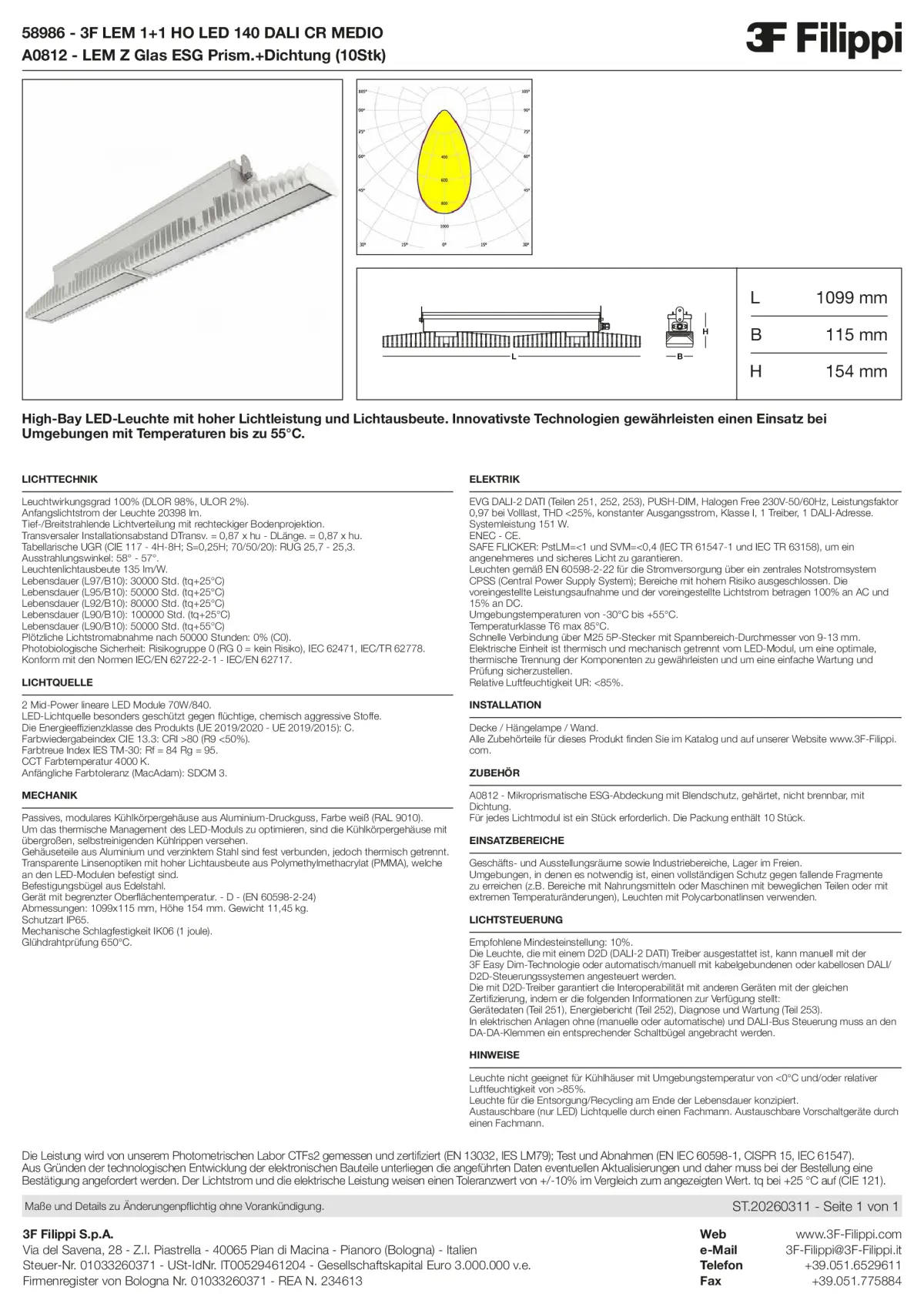 58986+A0812 - 3F LEM 1+1 HO LED 140 DALI CR MEDIO + VS - Datasheet - de
