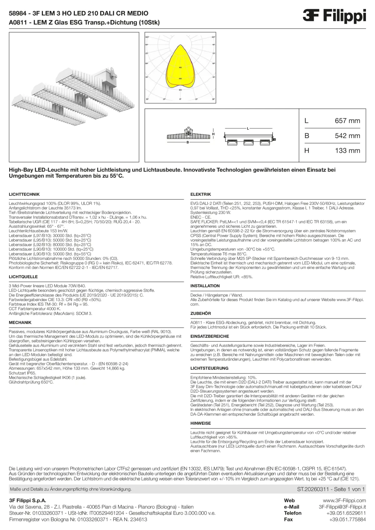 58984+A0811 - 3F LEM 3 HO LED 210 DALI CR MEDIO + VT - Datasheet - de