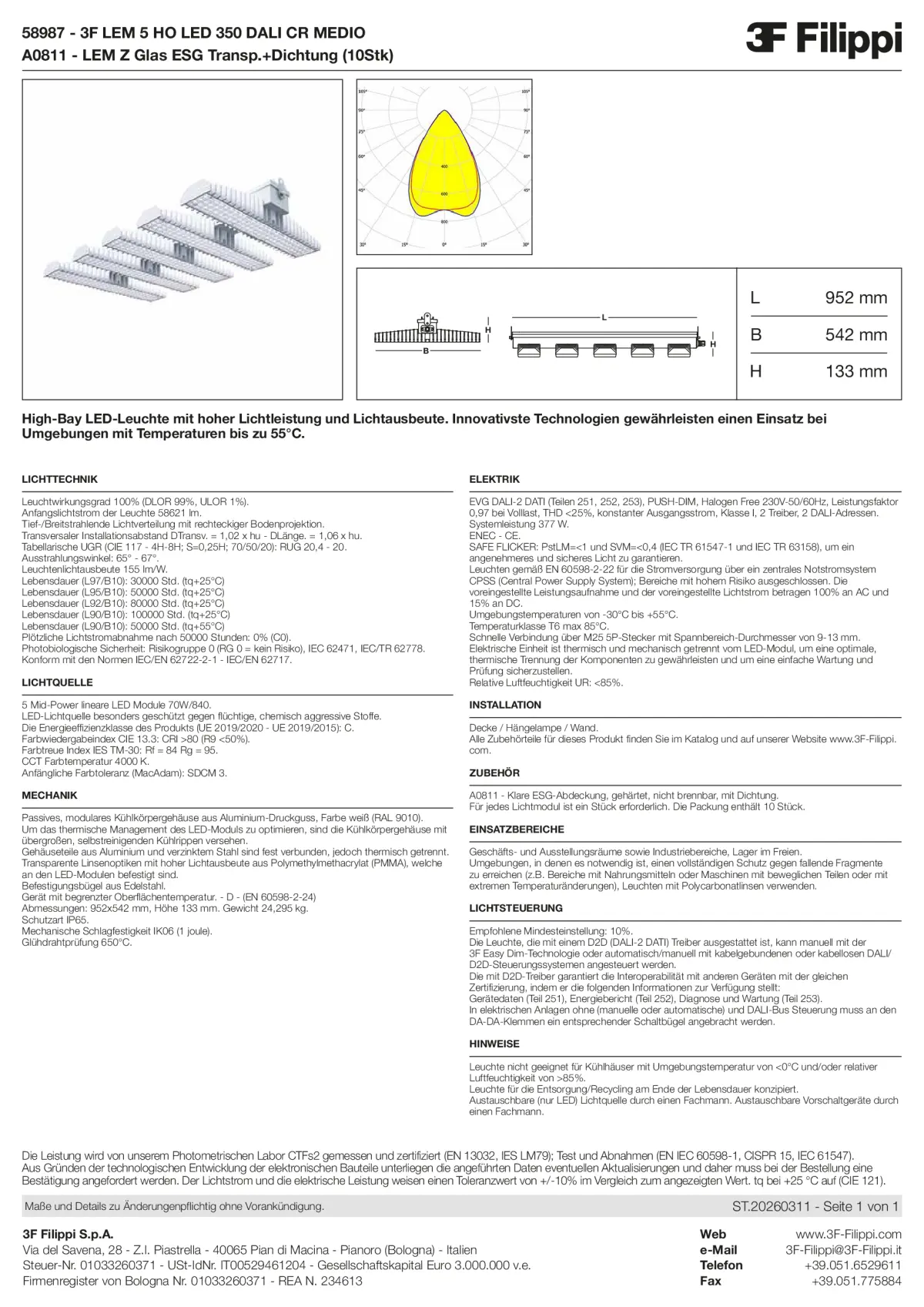 58987+A0811 - 3F LEM 5 HO LED 350 DALI CR MEDIO + VT - Datasheet - de