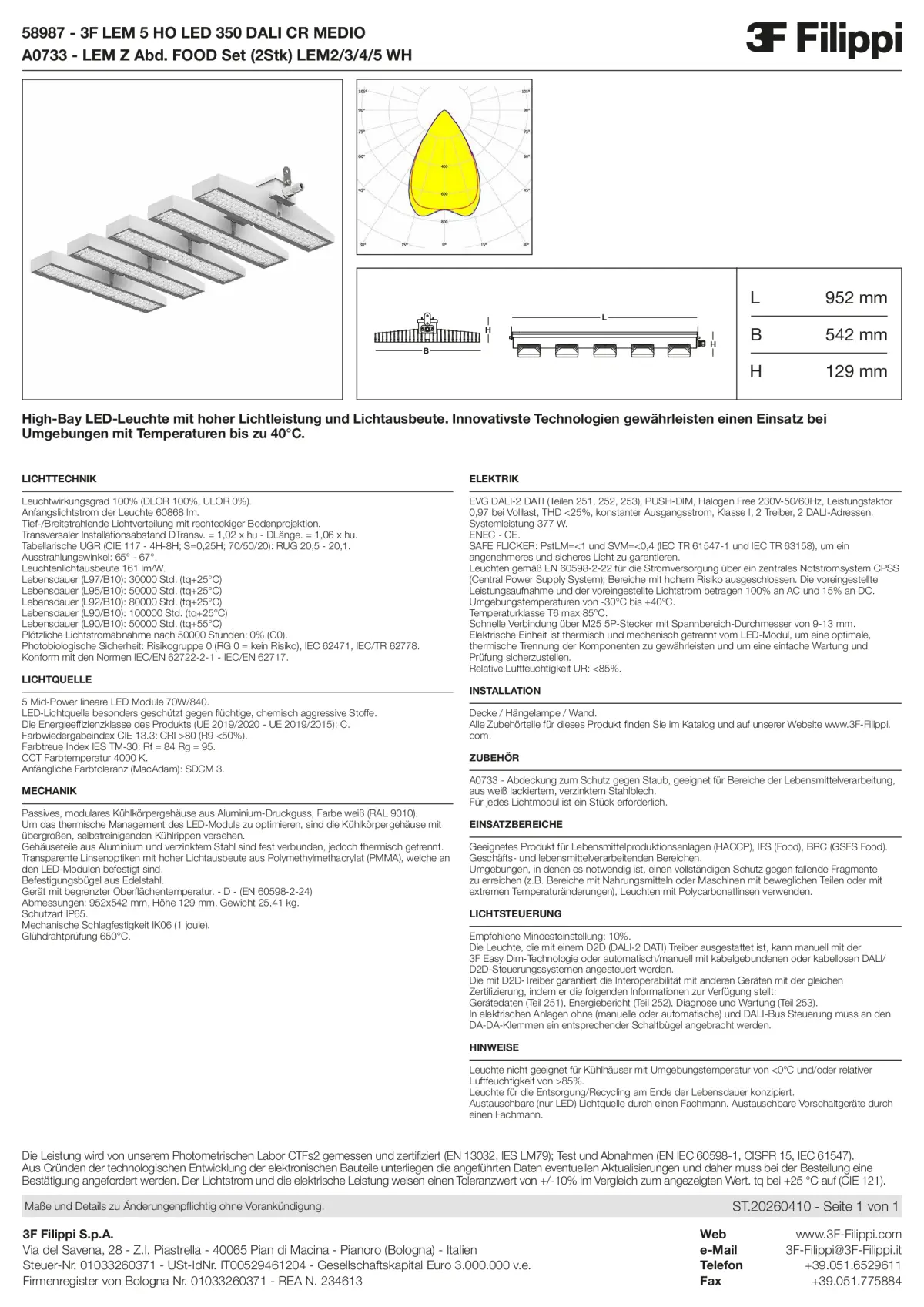 58987+A0733 - 3F LEM 5 HO LED 350 DALI CR MEDIO + FOOD - Datasheet - de
