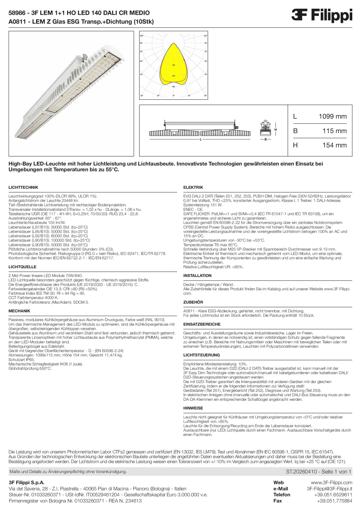 58986+A0811 - 3F LEM 1+1 HO LED 140 DALI CR MEDIO + VT - Datasheet - de