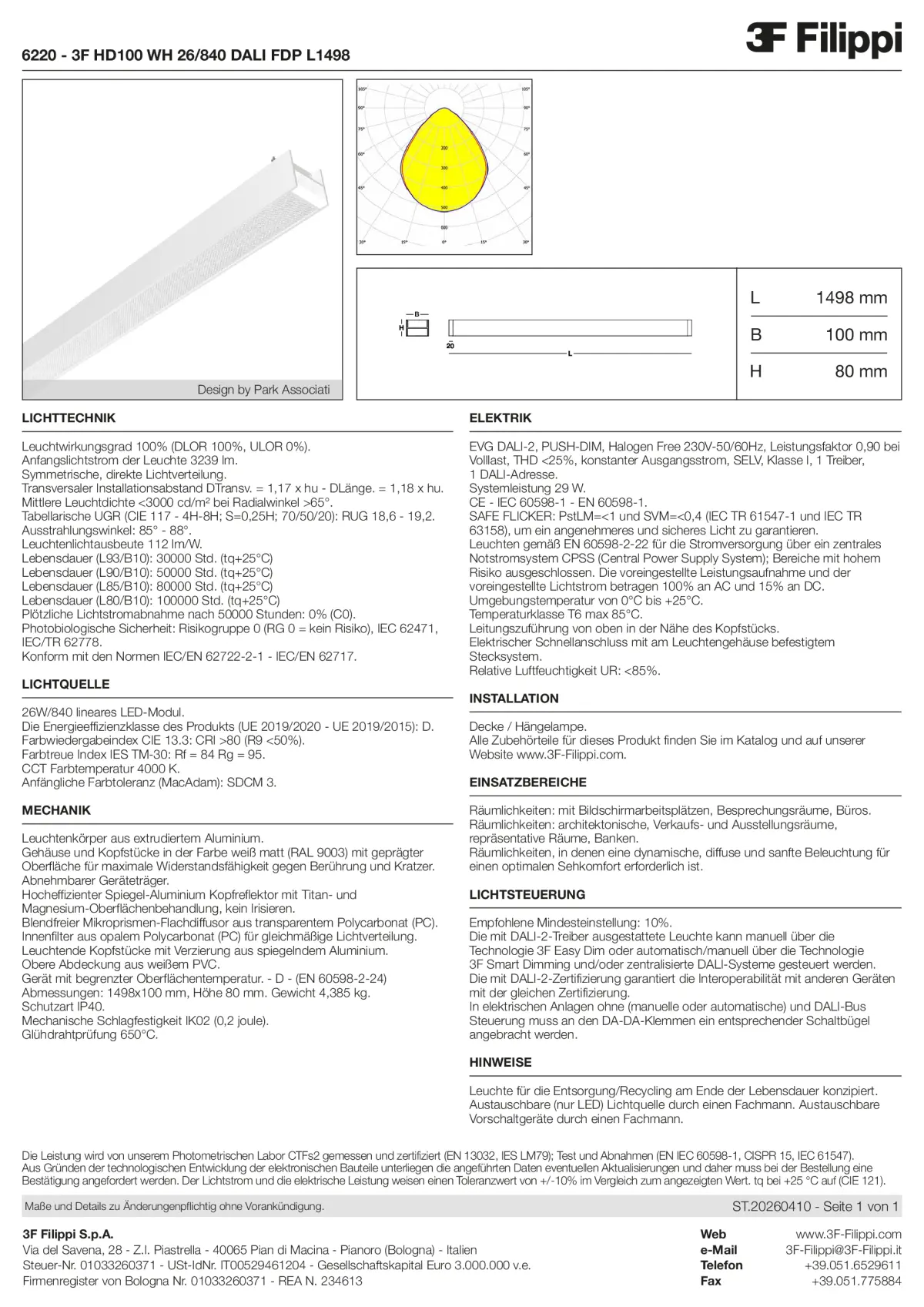 6220 - 3F HD100 WH 26-840 DALI FDP L1498 - Datasheet - de