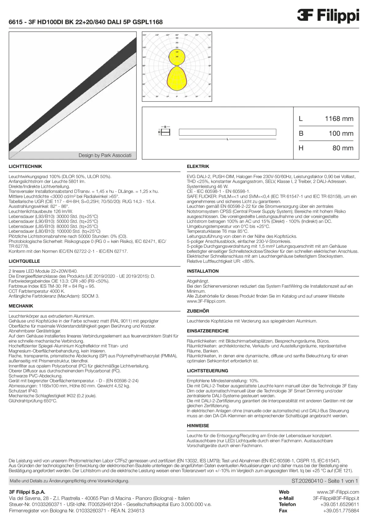6615 - 3F HD100DI BK 22+20-840 DALI 5P GSPL1168 - Datasheet - de